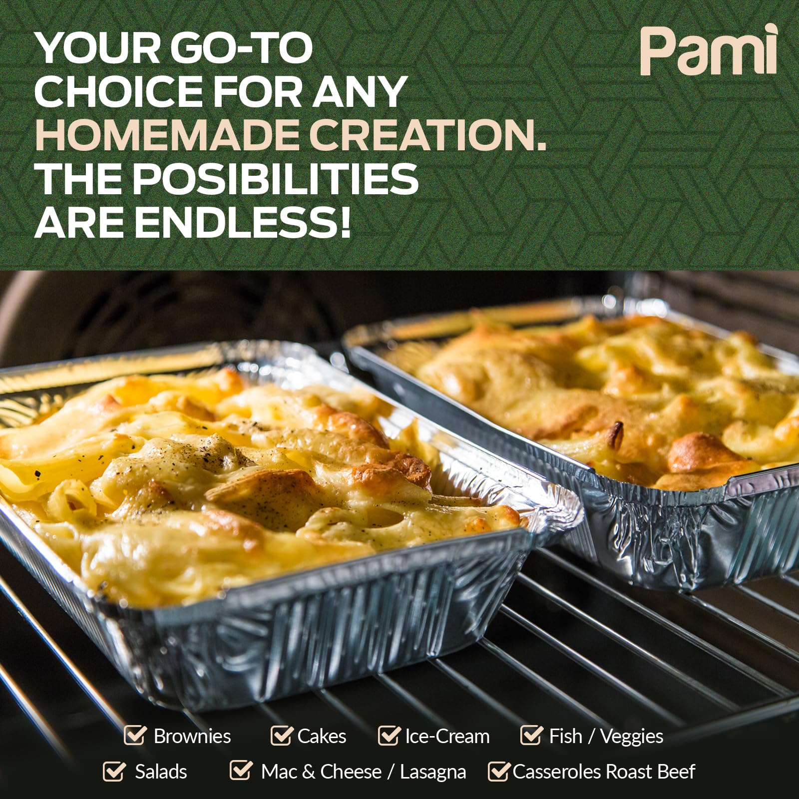 PAMI Recipientes de aluminio para alimentos con tapas de tamaño medio, profundos [paquete de 25] – 9 x 13 pulgadas, bandejas de lata aptas para horno y congelador, bandejas de aluminio para hornear