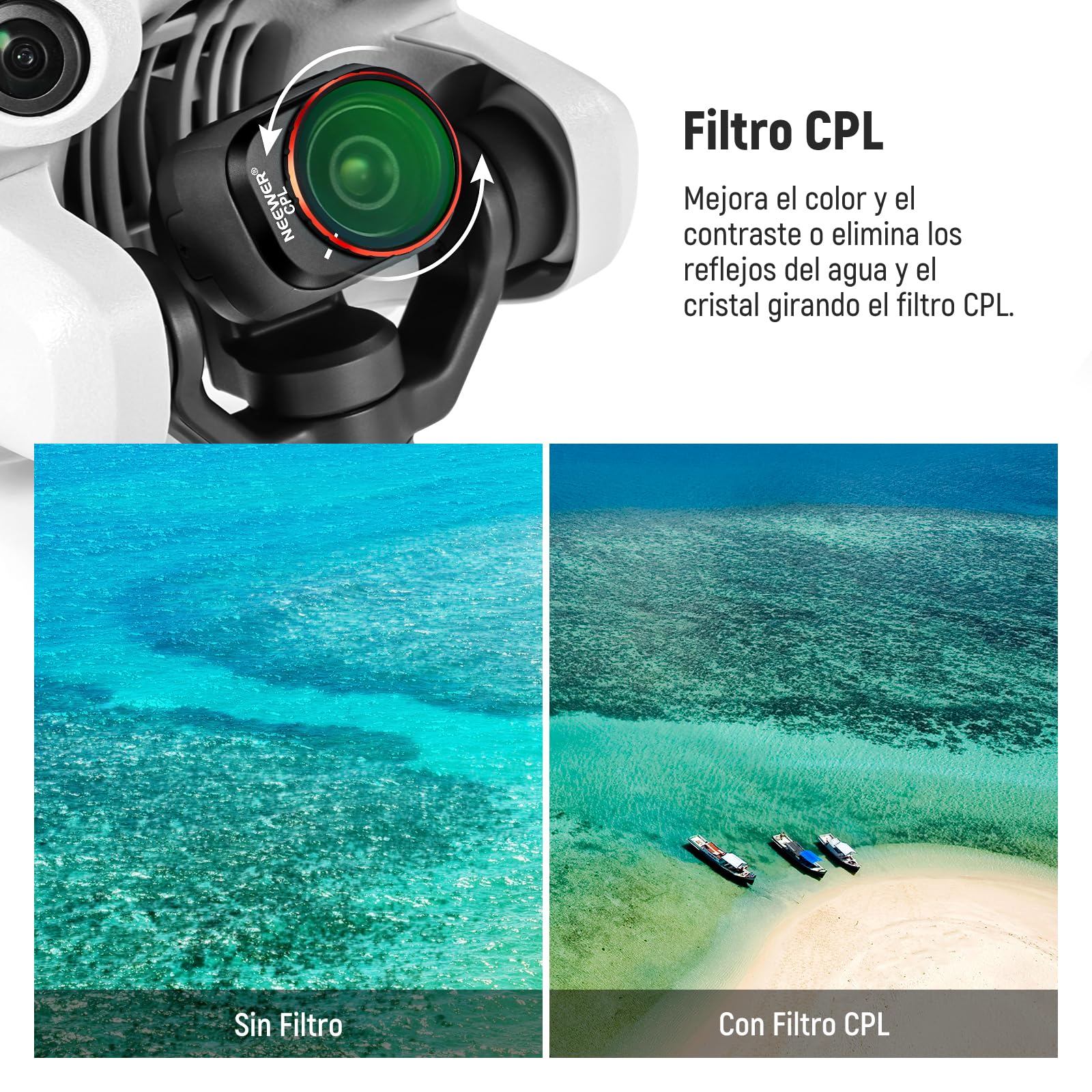 Neewer Juego de filtros ND y CPL compatibles con DJI Mini 4 Pro, paquete de 8 filtros de lente polarizador UV CPL ND8 ND16 ND32 ND64 ND128 ND256 CPL, polarizador de densidad neutra para drones, vidrio