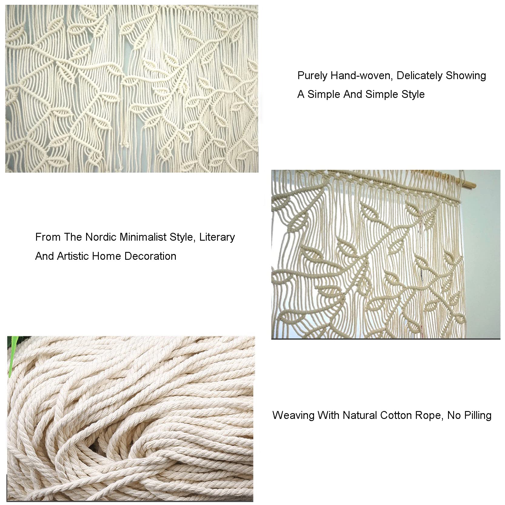 Rideaux de fenêtre en macramé faits à la main en coton naturel tenture murale tapisserie décoration d'intérieur art beige 100 x 100 cm parfait pour la décoration du salon et de la chambre à coucher