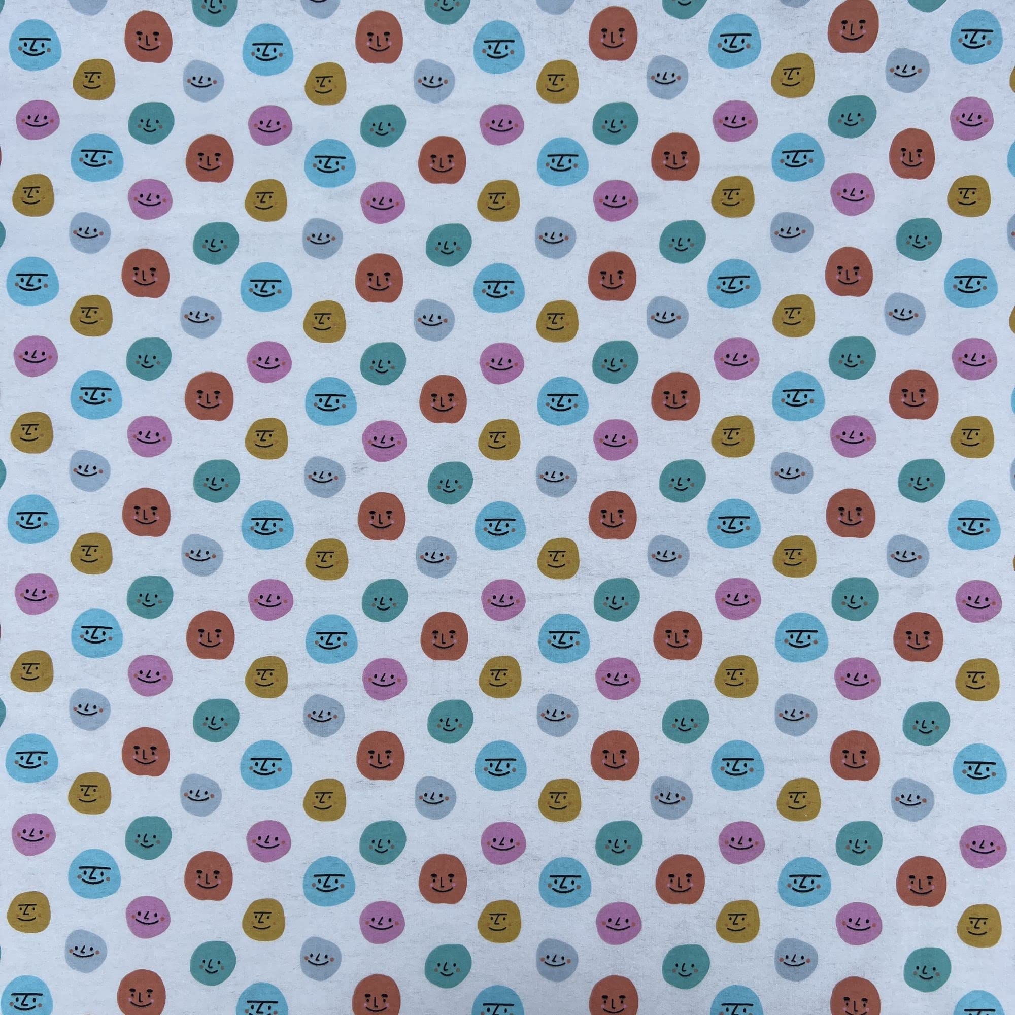 Discover Lifestyle & Fashion Fabrics Pastel Smiley Faces Design Brushed Winceyette Printed Novelty 100% Cotton Woven Soft Fleece Flannelette Blanket Fabric Material | 45” - 112Cm Wide (Per Metre, )