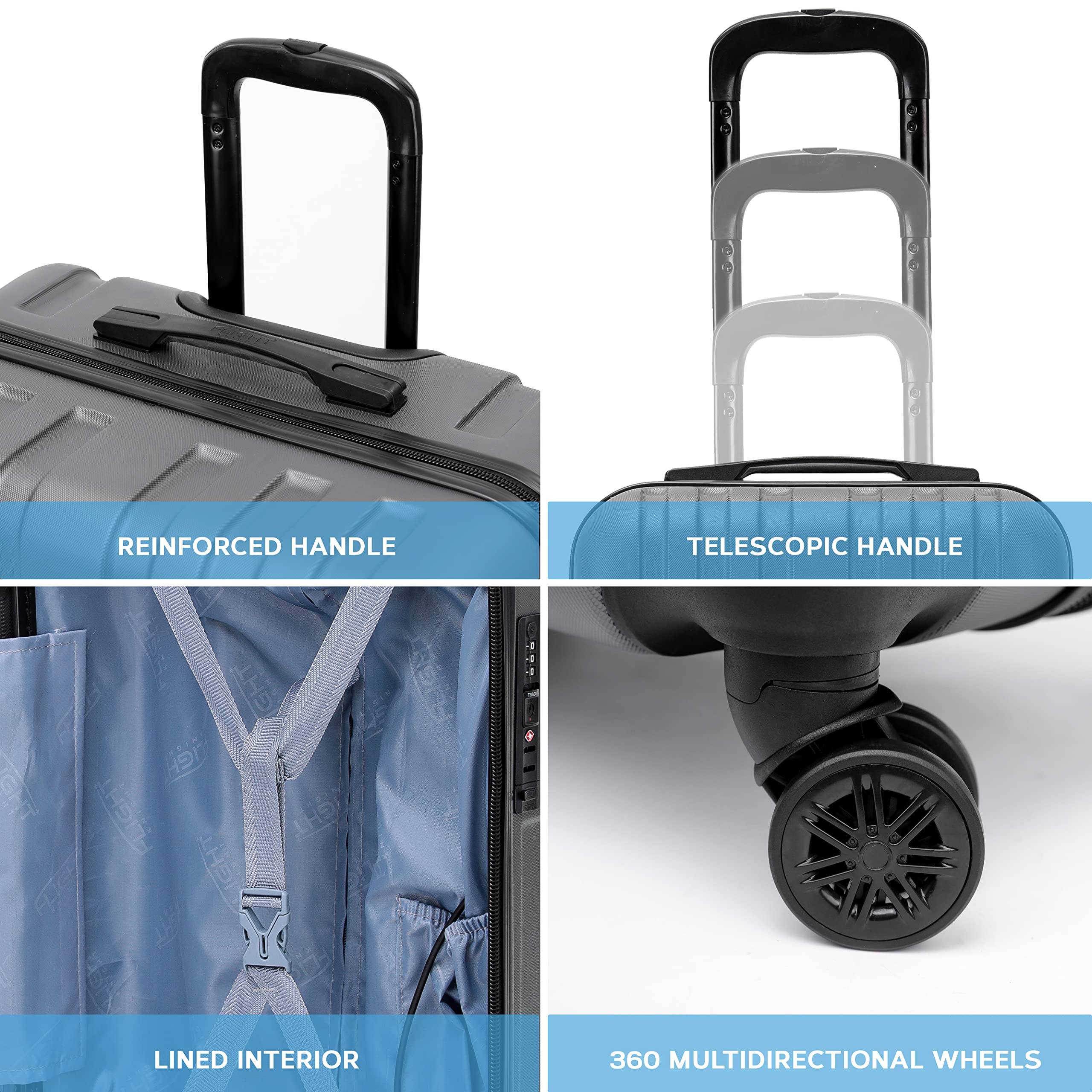 Flight Knight Premium Set of 2 Lightweight Cabin Suitcase - 8 Spinner Wheels - Built-in TSA Lock & USB Port - Luggage Approved for Over 100 Airlines Including easyJet, Ryanair & Jet2-55x35x20cm