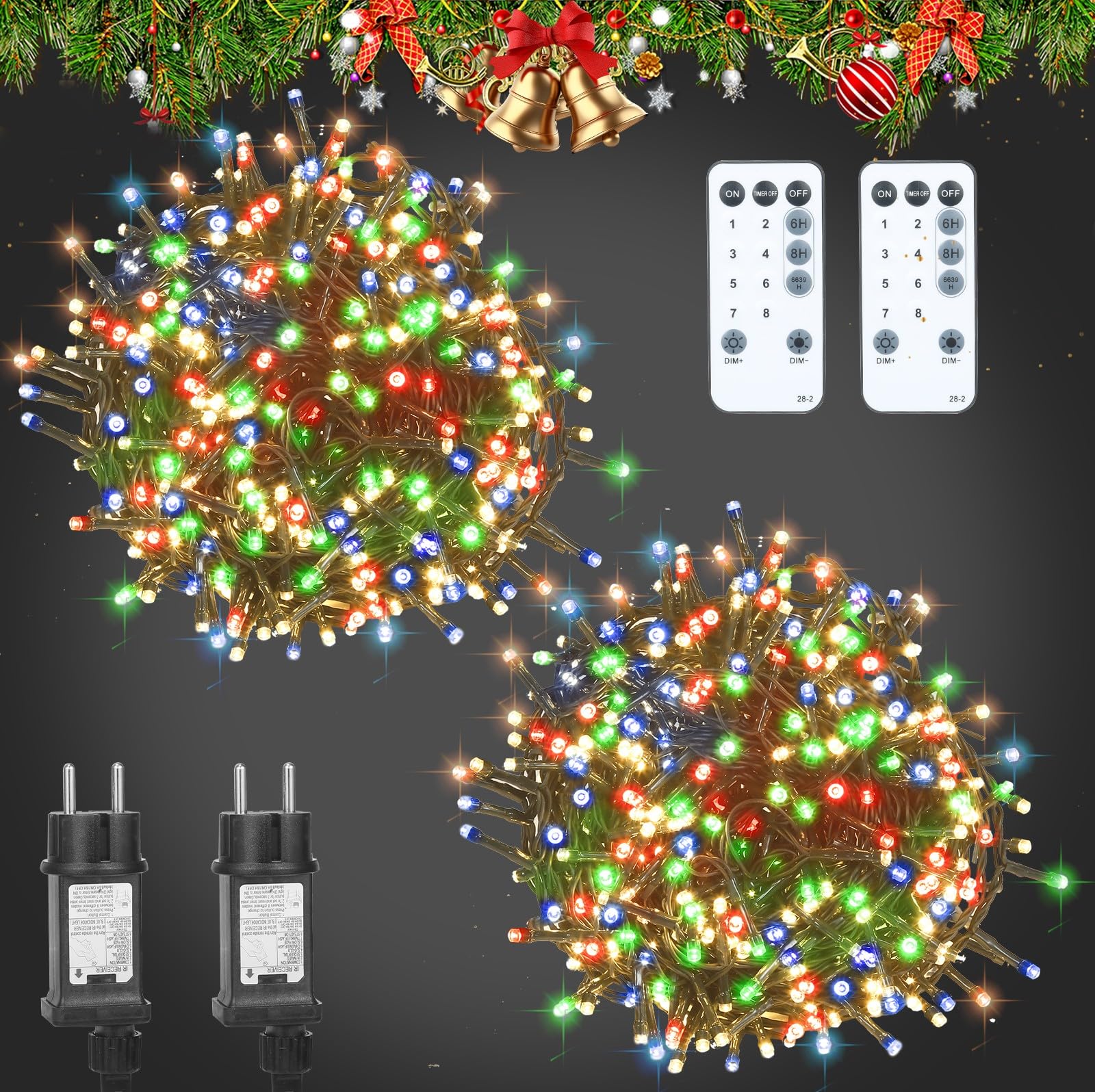 (2 Pezzi) 210 LEDs 31M Luci Albero di Natale Esterno Interno Catena Luminosa con Telecomando,Spina,8 Modalità e Timer, Impermeabile IP65 Colorate Lucine Led Decorative per natale, Alberi, Ghirlande