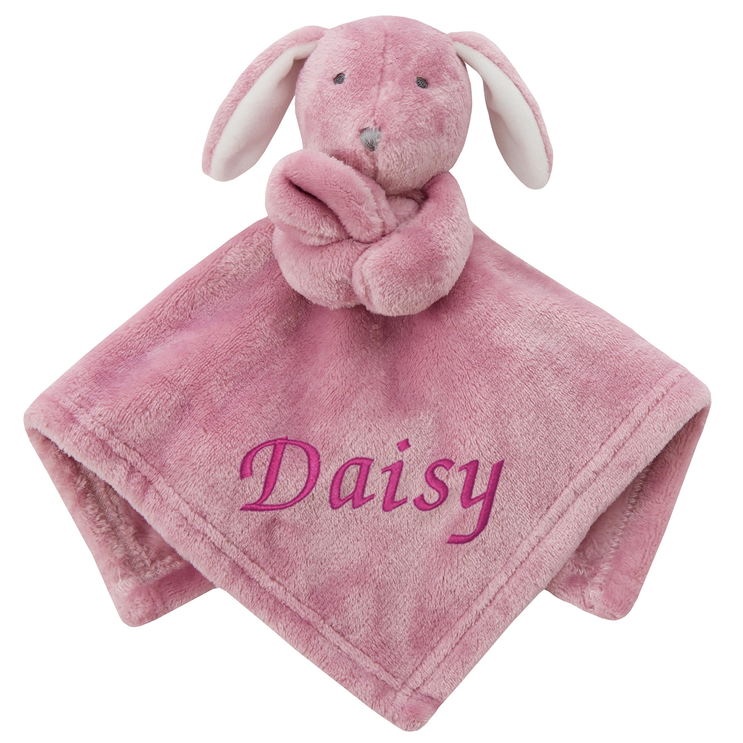 Baby Personalised Rabbit Comforter Blanket Soft Snuggly Animal Design (Dusky Pink)