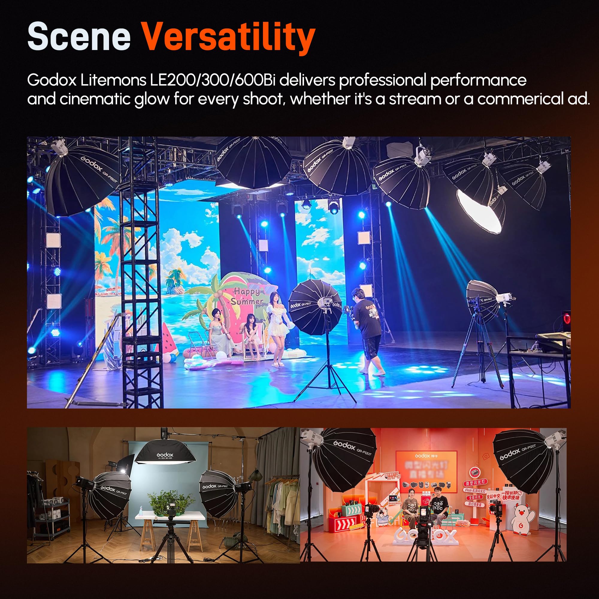 Godox Litemons LE300Bi LED Video Light,320W Bi-Color 2800K~6500K Portable Lighting Bowens Mount Continuous Lights,NFC Connection,Bluetooth App Control (White)