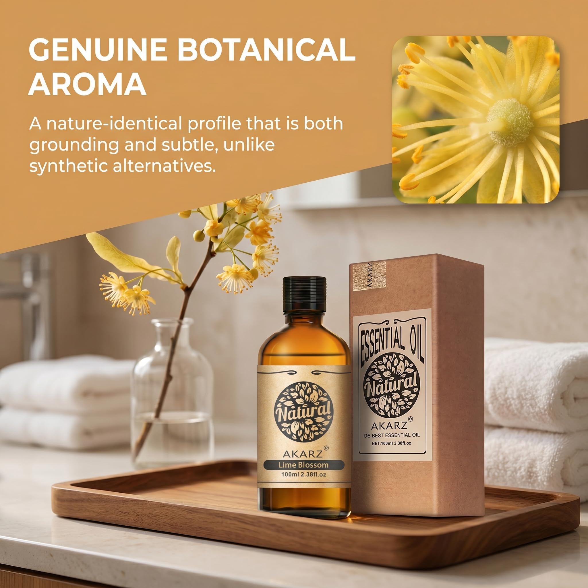 AKARZ 100ml Olejek esencjny z Kwiatu Lipy - Naturalny olejek aromatyczny do dyfuzorów, lamp aromatycznych i aromatów pomieszczeń