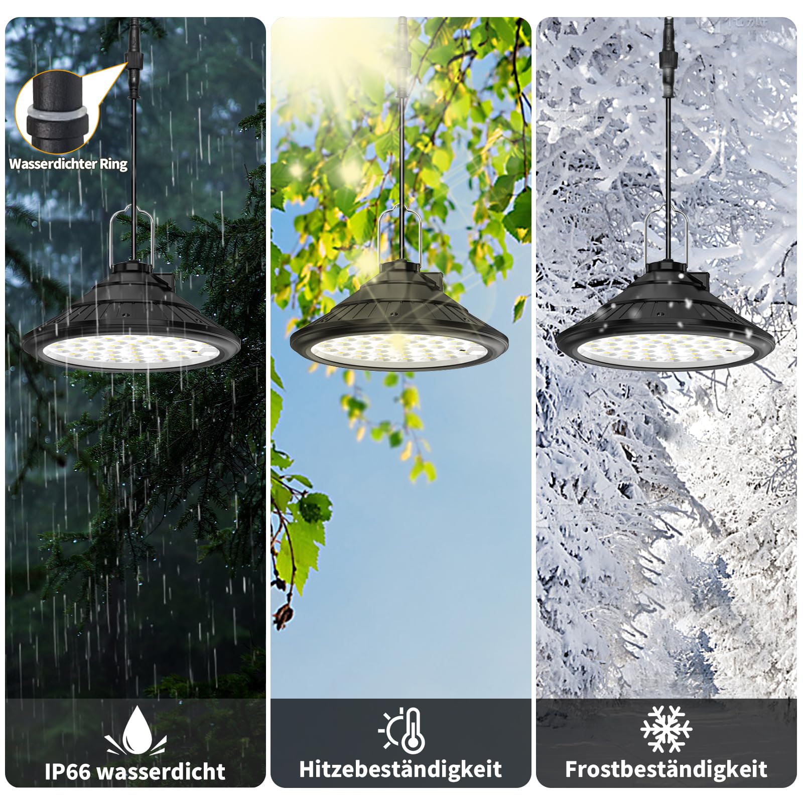 Qoolife Lampe Solaire LED Suspendue 4500 mAh IP66 3 Couleurs 4 Modes Télécommande Charge USB Jardin