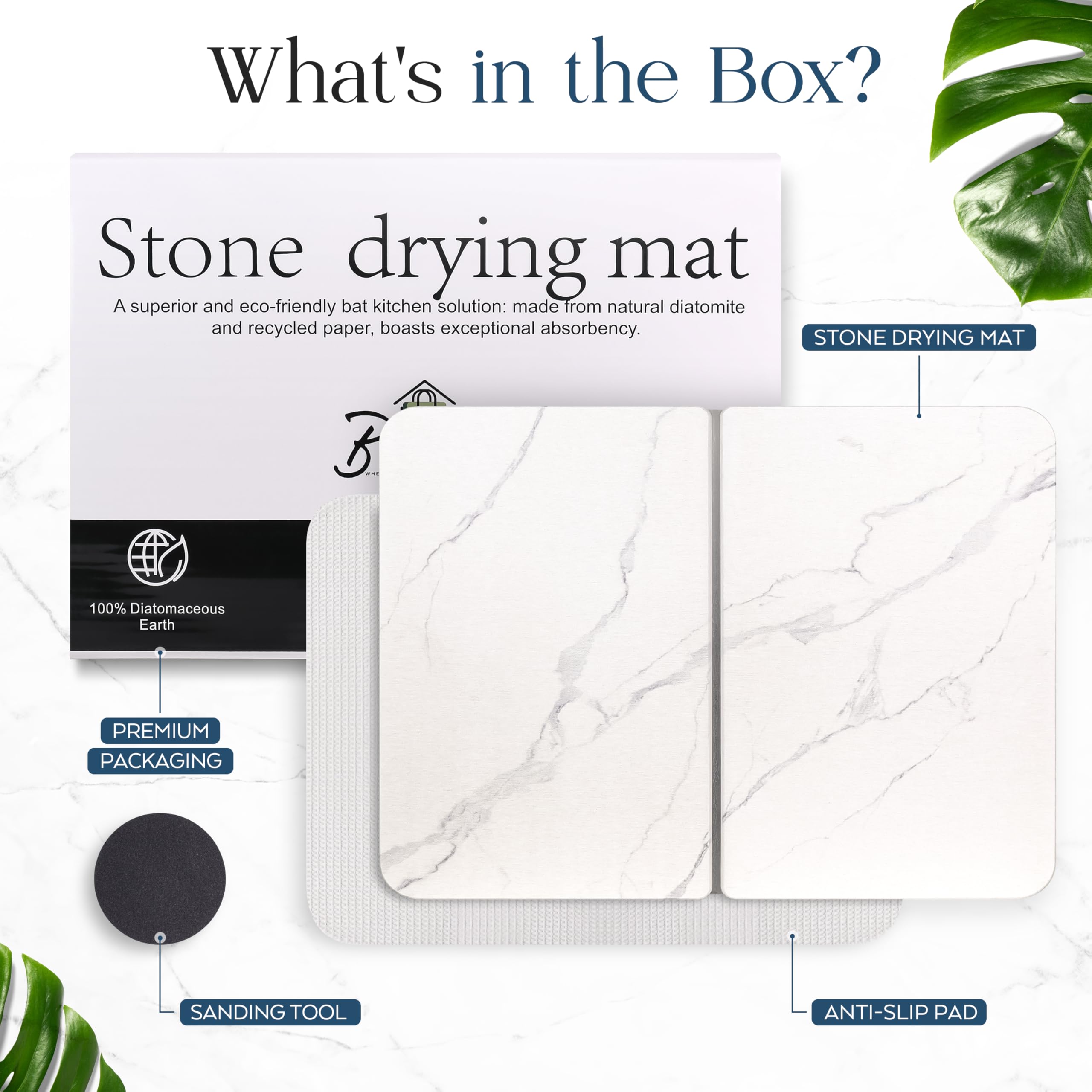 Berrae Collapsable Stone Drying Mat - Stone Dish Drying Mat for Kitchen Counter - Diatomaceous Earth Dish Drying Stone - Quick-Dry, Eco-Friendly Mat - Ideal Drying Stone for Kitchen & Countertop Use