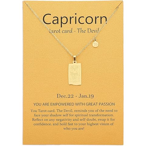 14k Gold Plated Zodiac Sign with Tarot Card Pendant Necklace Birthday Gift for Women