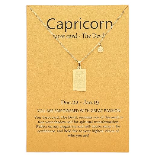 14k Gold Plated Zodiac Sign with Tarot Card Pendant Necklace Birthday Gift for Women