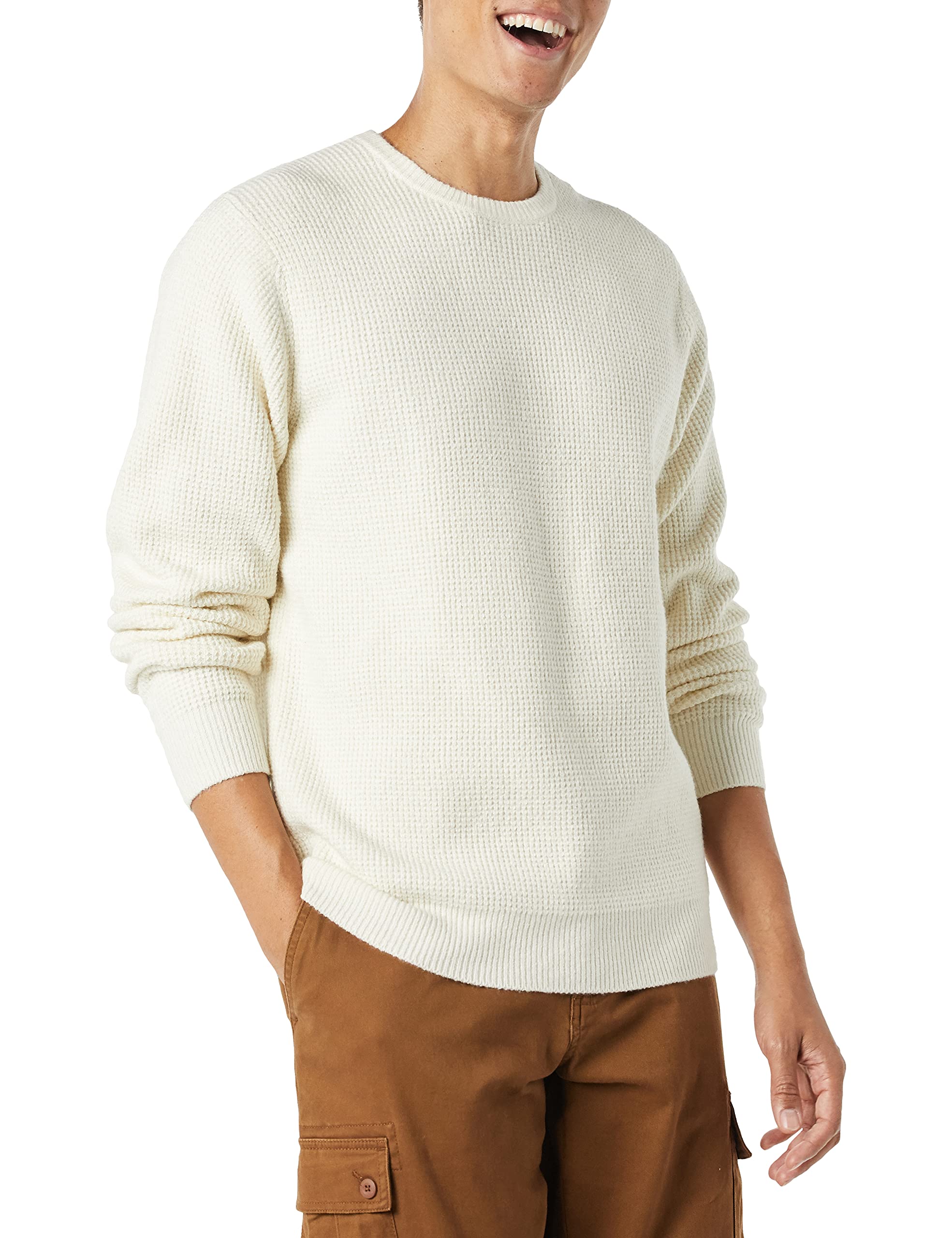 Amazon Essentials Men's Long-Sleeve Soft Touch Waffle Stitch Crewneck Sweater