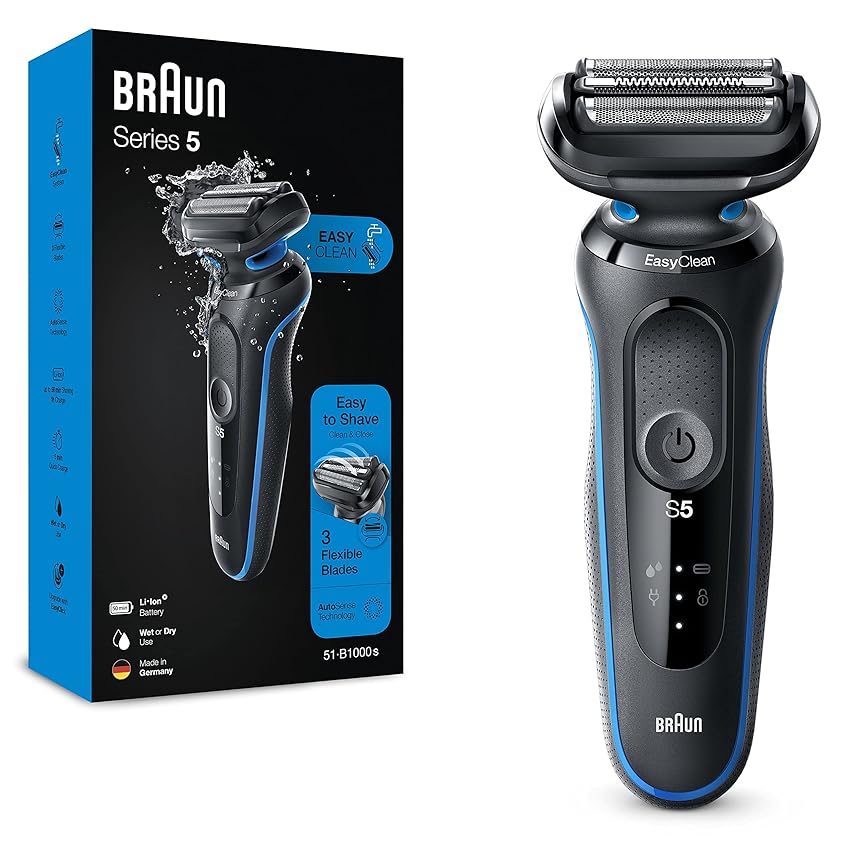 Immagine del prodotto Braun Series 5 Rasoio Elettrico Barba, EasyClean, Wet&Dry, Ricaricabile, Rasoio A Lamina Senza Fili, Idea Regalo, 51-B1000s Blu