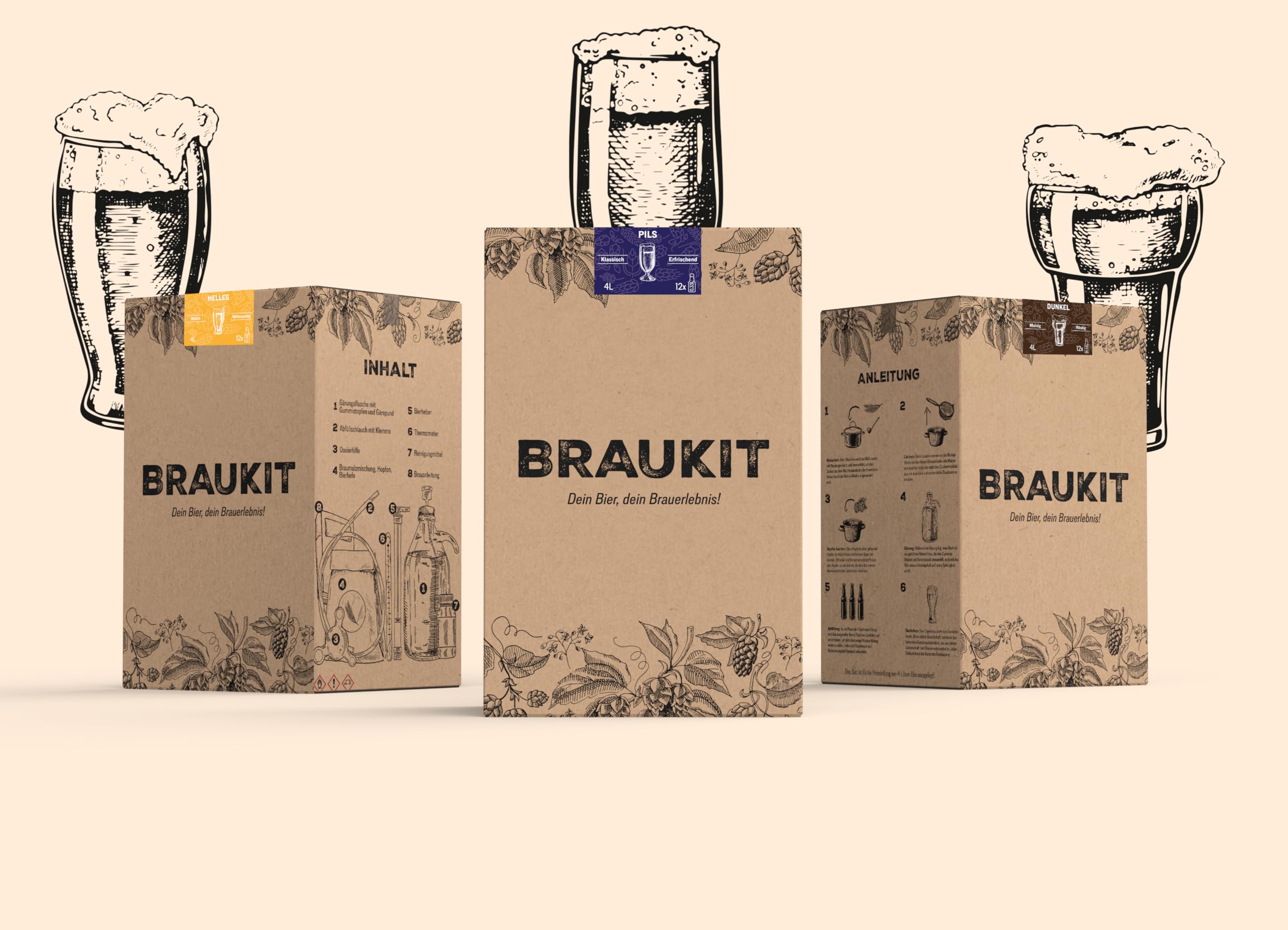 Braukit - Pils Bierbrauset mit 5L Gärflasche | Malzmischung, Hopfen, Hefe, Thermometer, Reiniger, Abfüller | Einfache Handhabung, Perfekt für Einsteiger | Geschenk für Männer