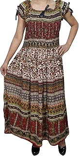 Mogul Interior Womens Gauzy Maxi Dress Off Shoulder Smocked Waist Flare Beach Dresses One Size