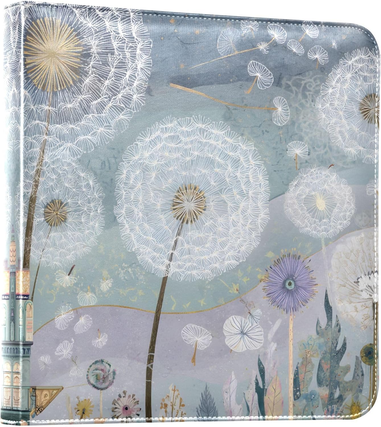 JIPONI Dandelion Handdraw Large Photo Album, DIY Leather Cover Scrapbook Albums for 4x6 5x7 6x8 Pictures, Self Adhesive Memory Book for Wedding, Baby, Family