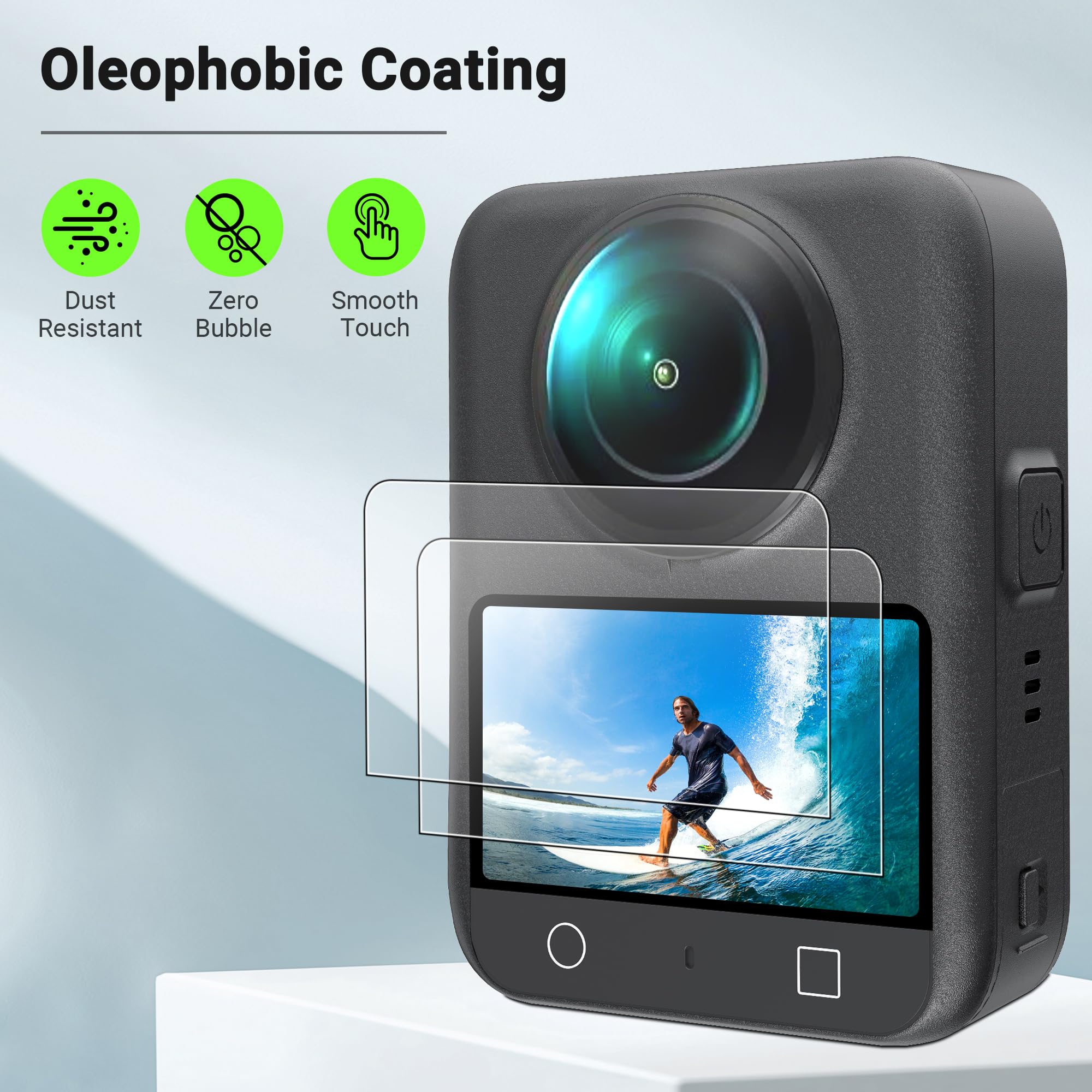 CYNOVA OSMO 360 - Pellicola protettiva per display per DJI OSMO 360, con kit di calibrazione per auto, in vetro temperato durezza 9H, per protezione DJI OSMO 360, OSMO 360, set di accessori (2 pezzi)