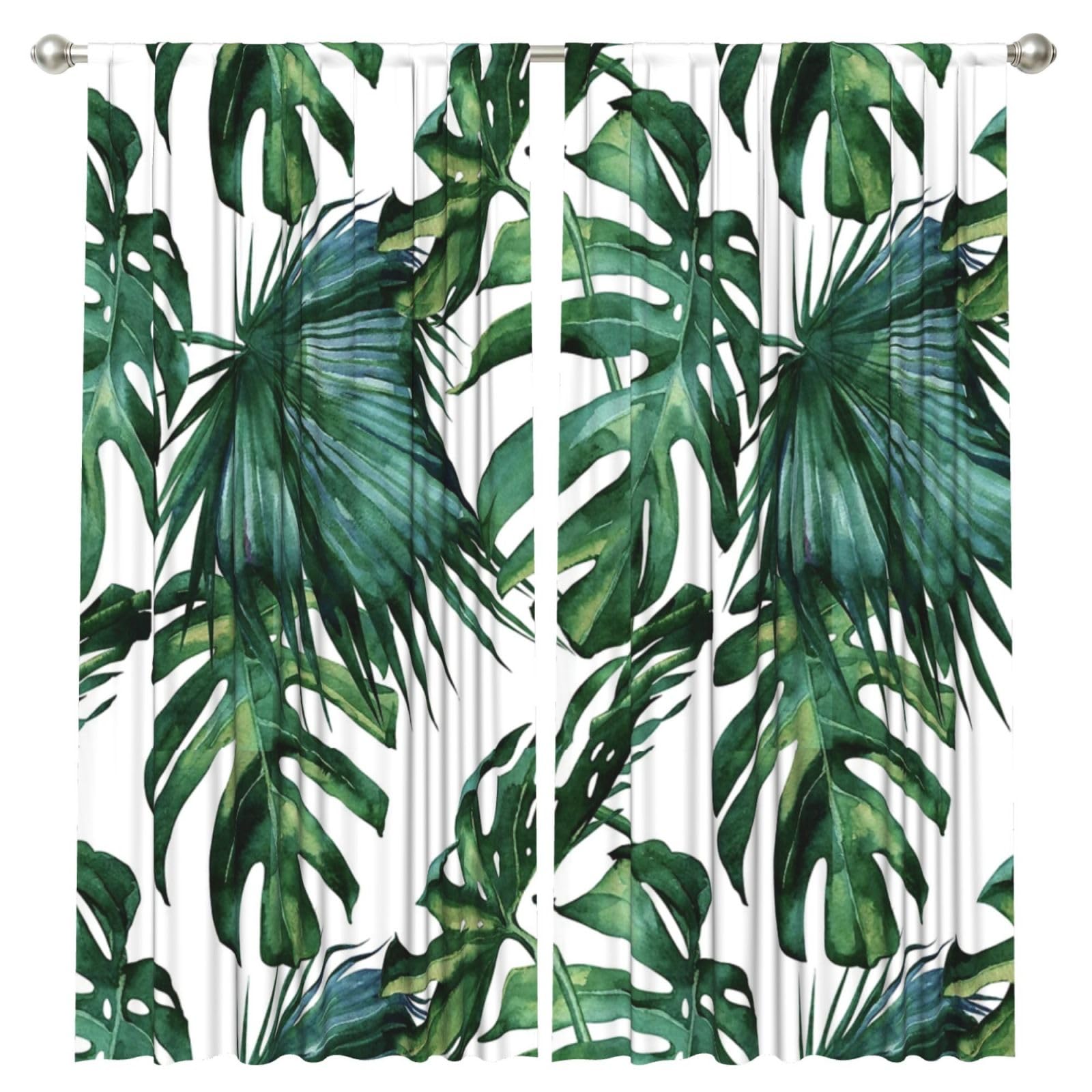 InOmak Flourishing Palm Leaves, 2 Panels Window Curtains 52 x 84 Inch Blackout Curtains for Living Room Bedroom