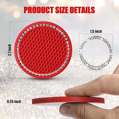 Miniatura 2 de OUZORP Posavasos para automóvil, color rojo, paquete de 2 con botón de arranque y anillo brillante, 1 paquete, posavasos antideslizantes para