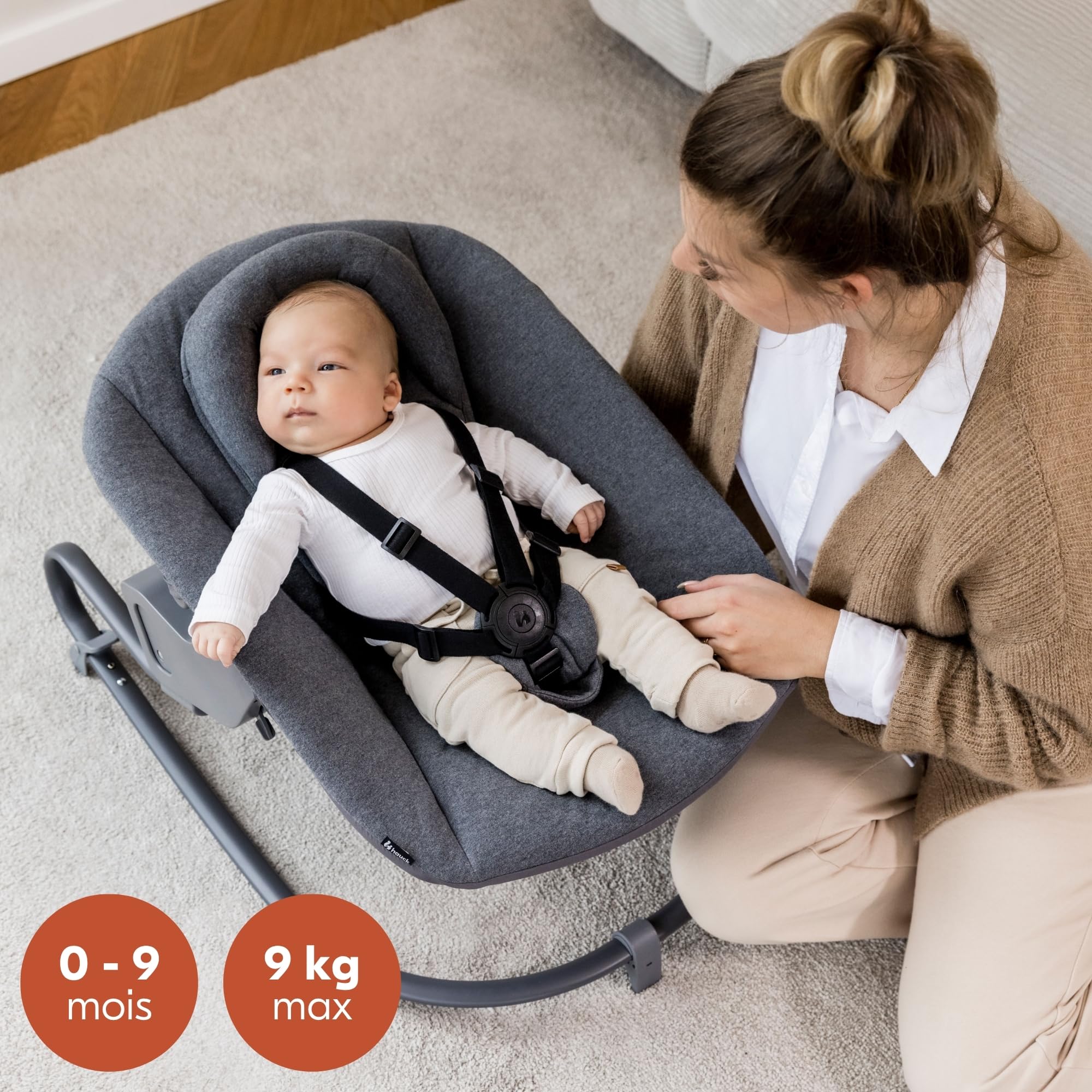 hauck Siège Nouveau-Né Alpha Bouncer Premium, Dark Grey | Utilisable sur chaise haute bébé hauck Alpha+ et Beta+ ou support, dès naissance, réglable, harnais 5 points