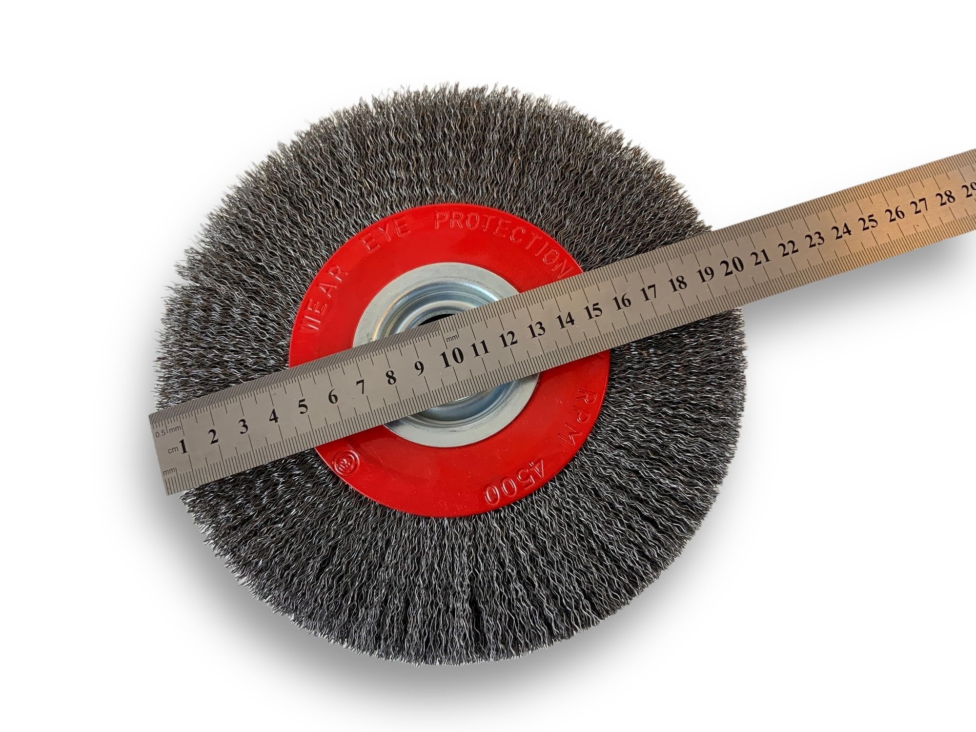 Brosse circulaire ACIER | Ø 200 mm | Epaisseur 3 rangs | Fil dur 0.30 mm ondulé | Alésage 32 mm + réducteur bague 25/22/20/16/12 mm | Touret meuleuse affûteuse ponceuse | Kibros 238203AT