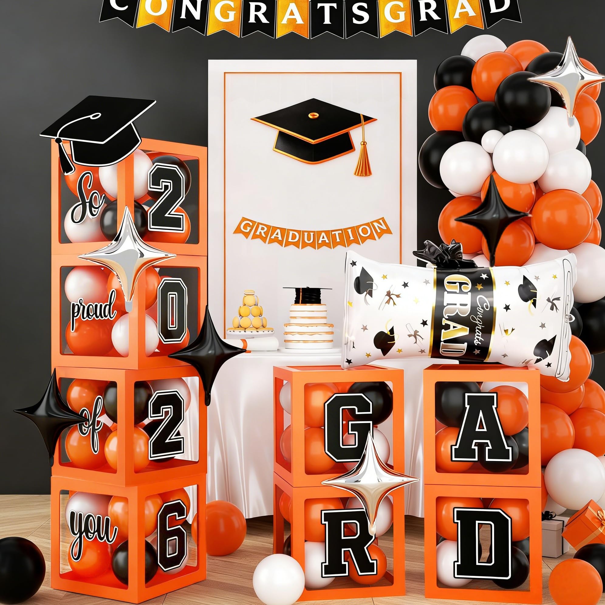 Kit d'arche de ballons verts et noirs avec boîtes à ballons, décoration de fête de remise de diplôme, confettis dorés, explosion d'étoile, trophées en aluminium