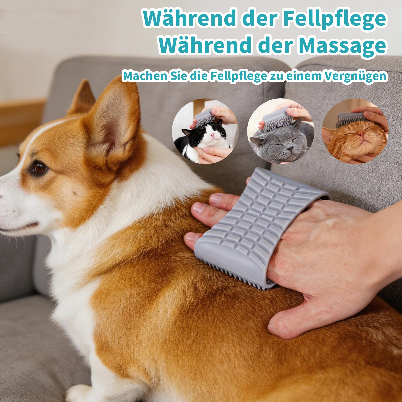 Set di 2 spazzole per cani e gatti, spazzola morbida in silicone per districare il pelo e spazzola massaggiante con impugnatura ergonomica, per cani e gatti a pelo lungo e corto