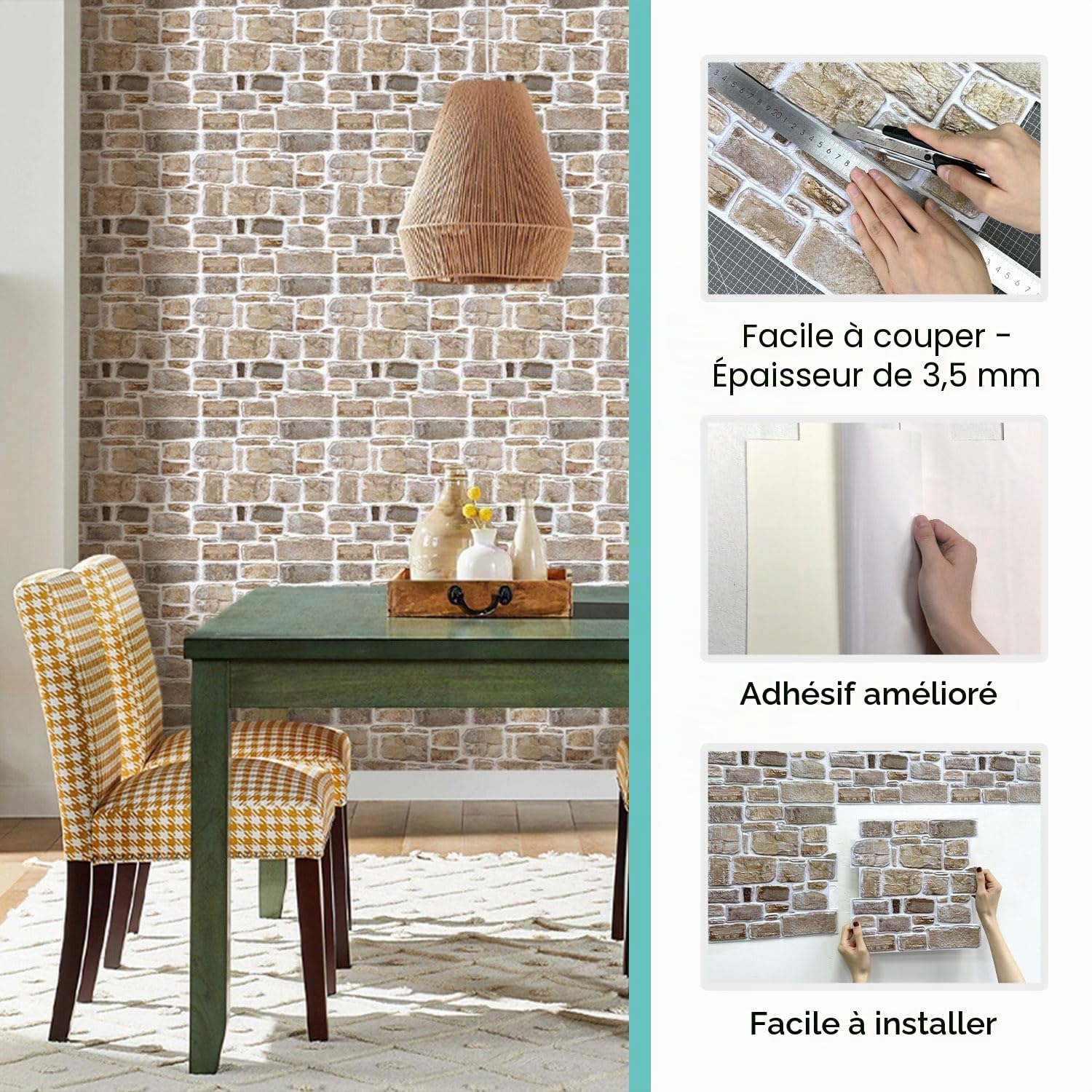 Commomy Panneaux Muraux 3D Effet Pierre Brique Autocollant, 10 Pièces, Papier Peint Brique Auto Adhesif Mural 3D, 30 x 30 cm, PVC Revêtement Mural Imperméable pour Salon Cuisine Cheminée Chambre