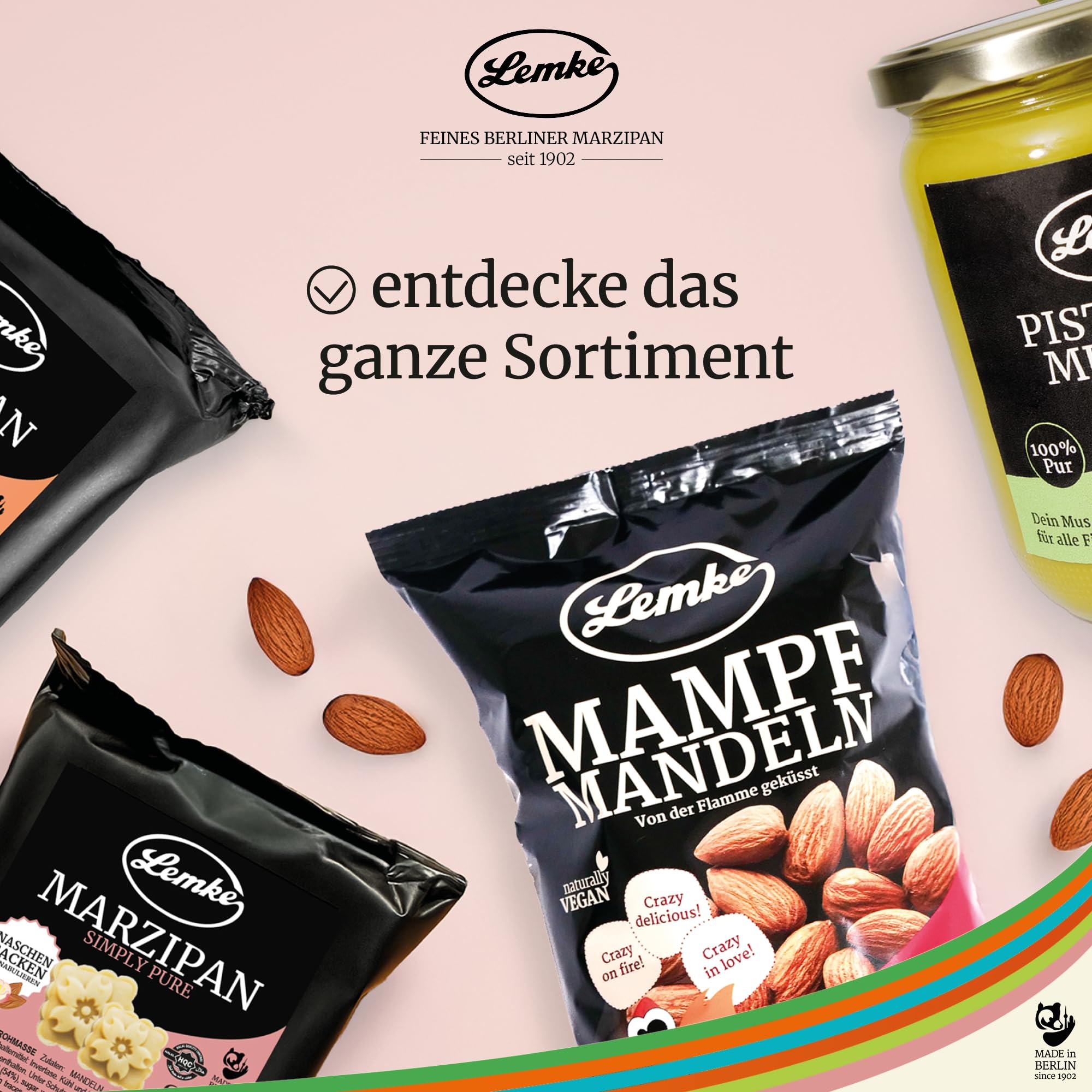 Lemke Simply Pure - Mazapán en bruto (200 g, mazapán fino de Berlín crudo sin alcohol, 54% de almendras, masa cruda para hornear, para bombones y postres, natural y puro placer)