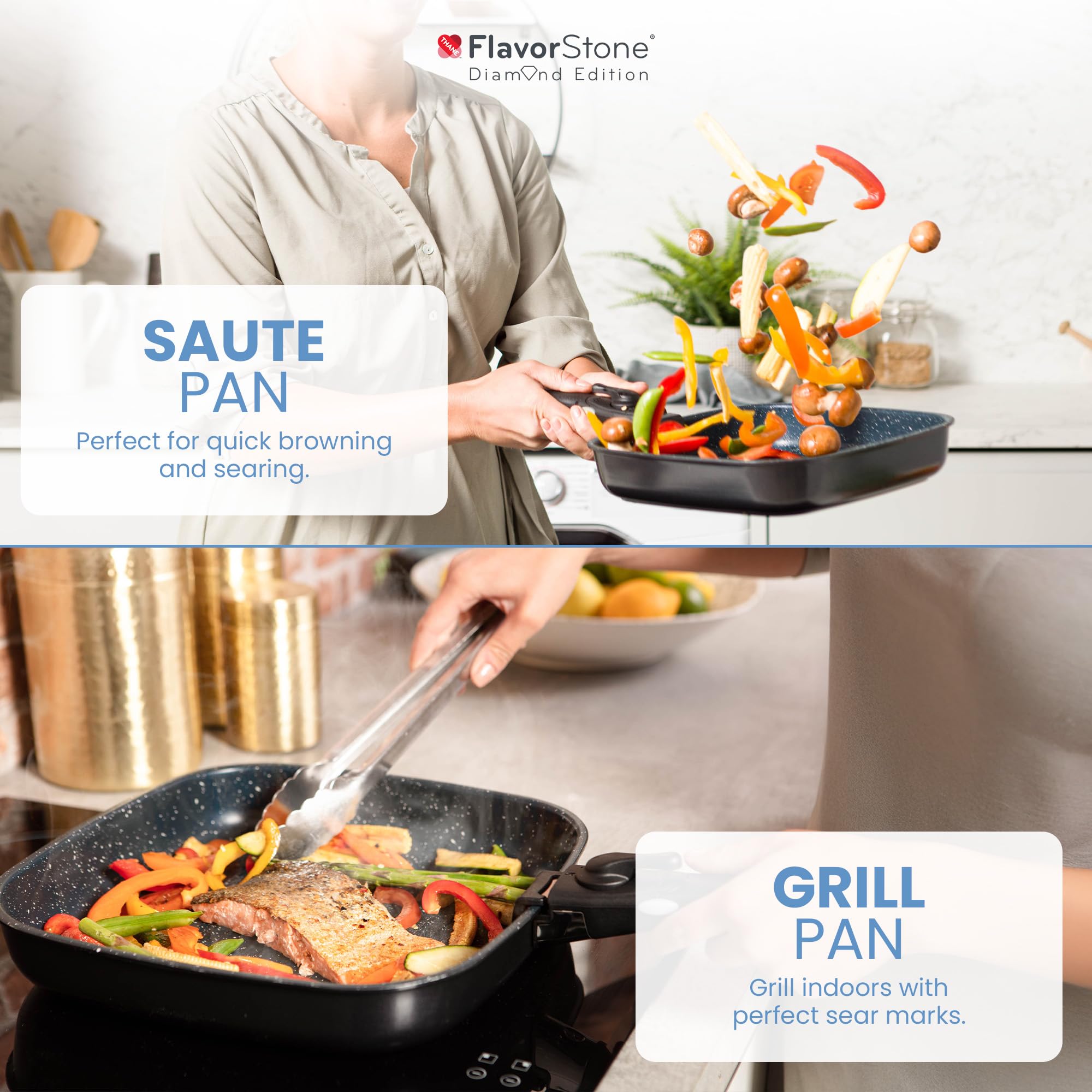 FlavorStone Diamond Non Stick Induction Pan Set - Chef's Collection | Set Antiadhesif Diamond, Aluminium Et Ceramique, Compatible Induction, Passe Au Four, Chefs Collection
