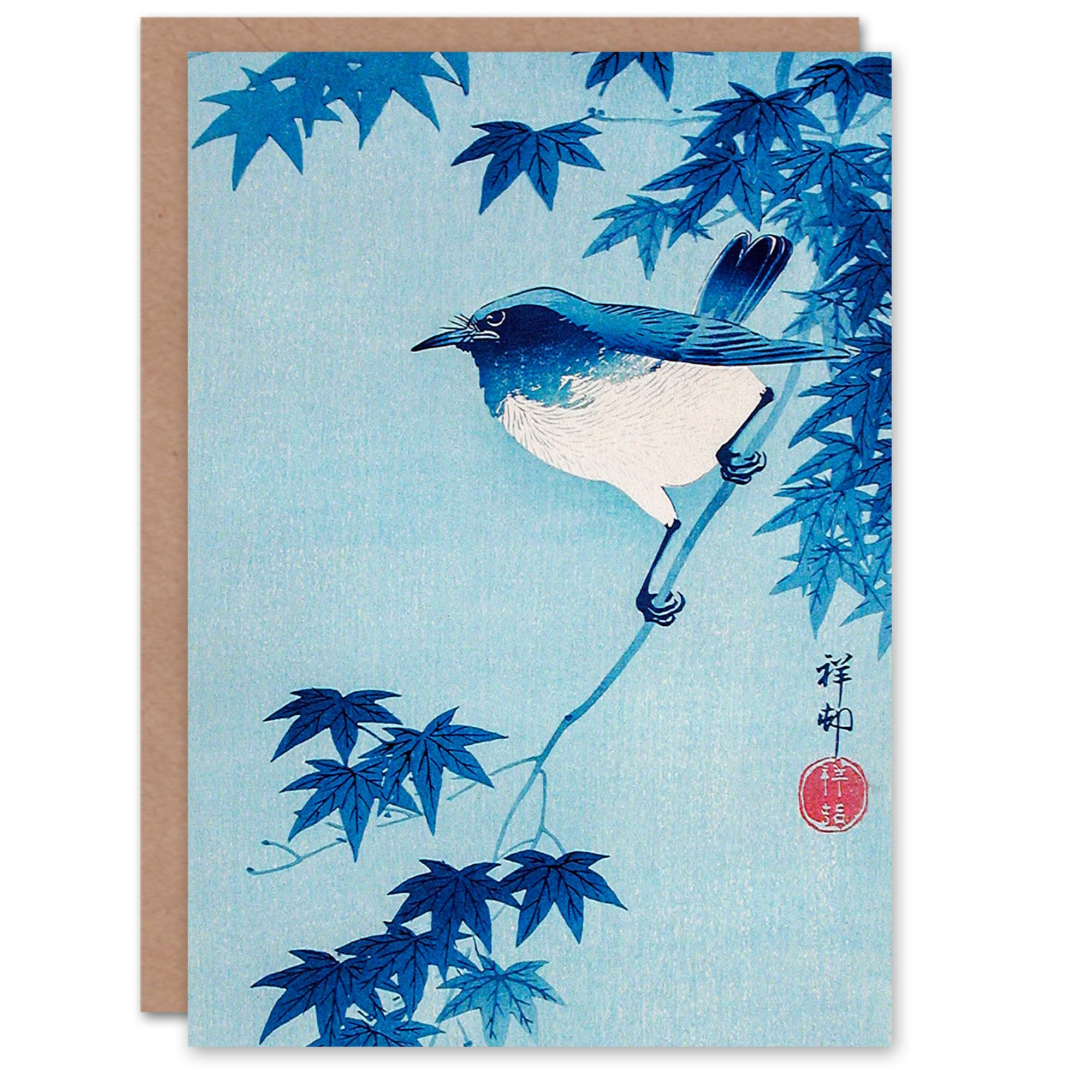 Artery8 Ohara Koson Art Card Robin On a Maple Tree Branch