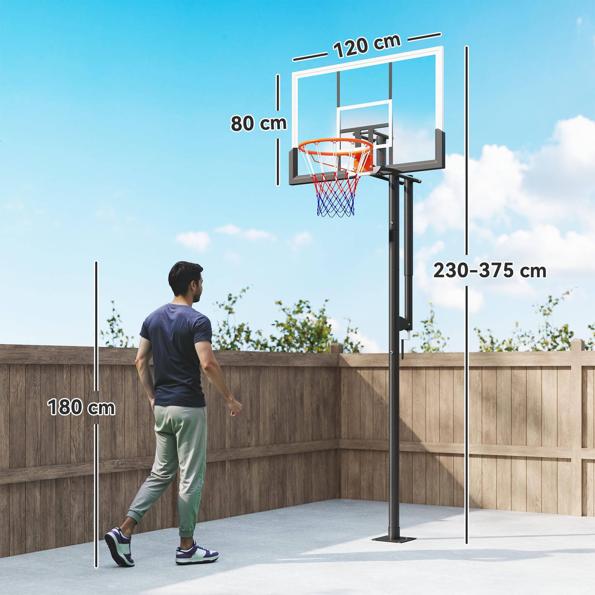 SPORTNOW Canasta de Baloncesto Exterior Altura Ajustable 230-305 cm Tablero Irrompible 120 cm Aro 48 cm