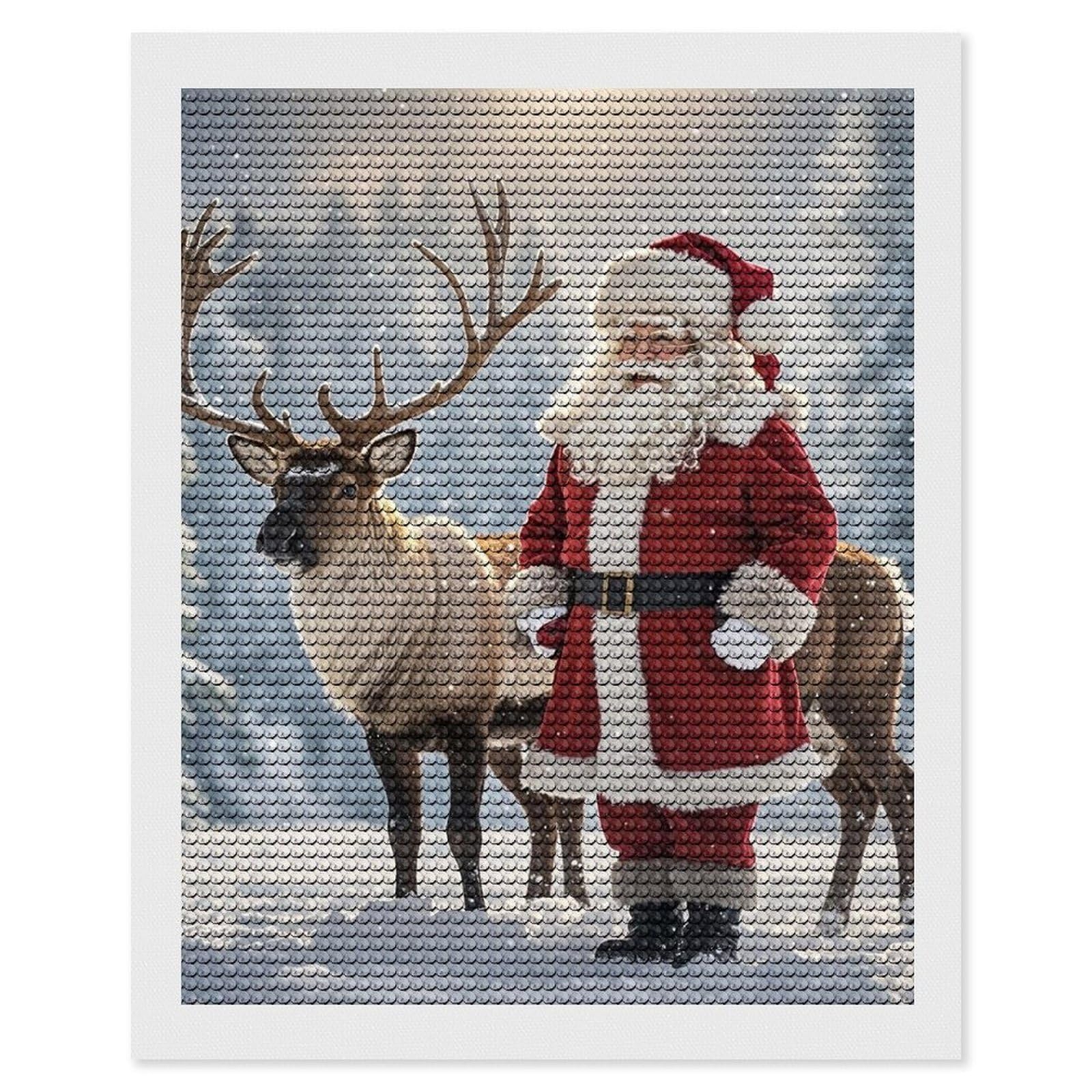 Santa Claus and Deer Elk Diamond Painting Kits for Adults, DIY 5D Diamond Painting Kits for Beginners, Round Full Drill Diamond Dots Paintings, Diamonds Pictures Gem Art for Crafts Home Decor 16"x20"