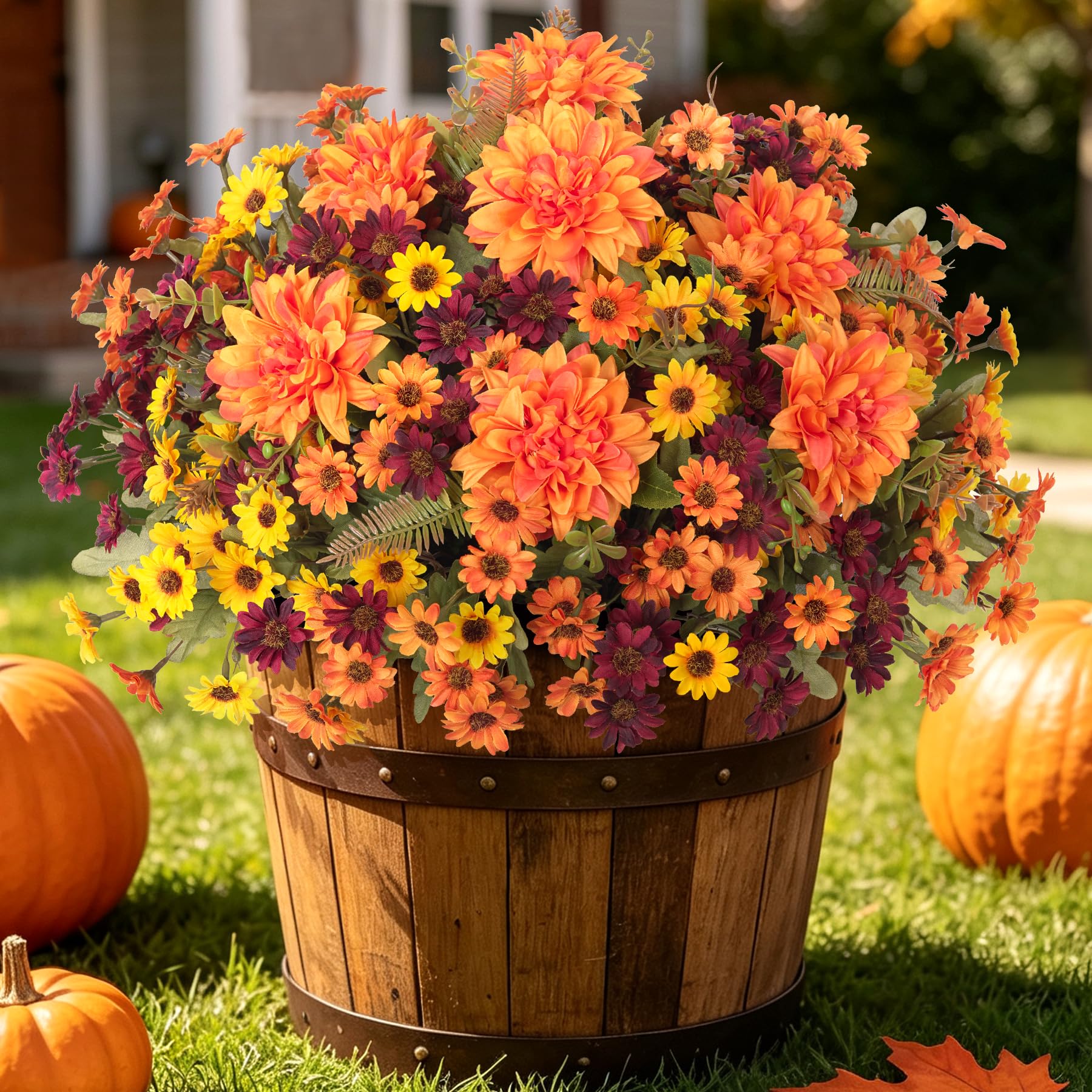 UV-Resistant Artificial Fall Mums Bouquet - 12 Bundle