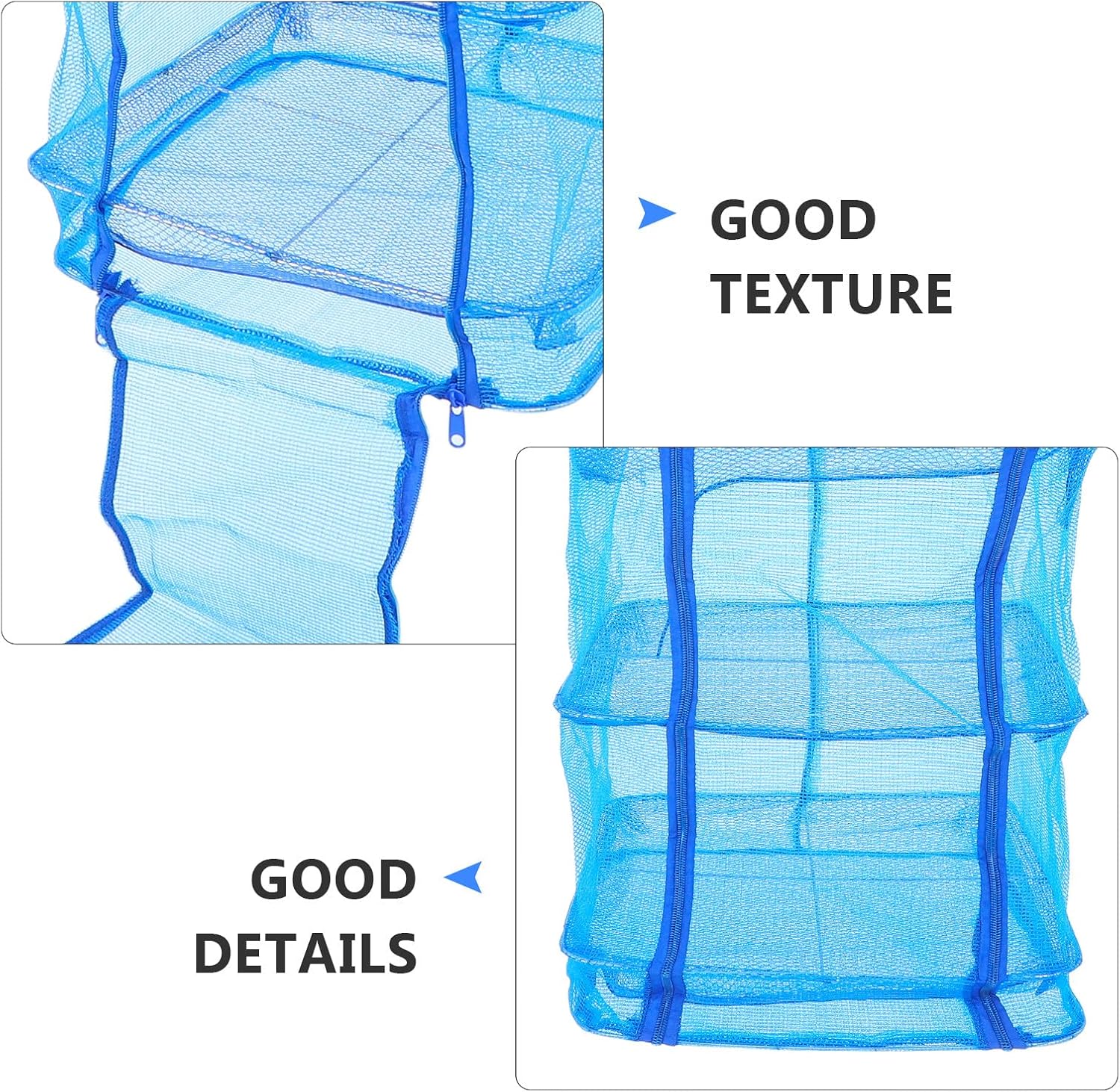FRCOLOR Foldable Hanging Drying Rack 2pcs, Multi-Layer Nylon Mesh Net with Cross Frame, 65cm High Vegetable and Fish Dryer Basket for Outdoor Food Drying
