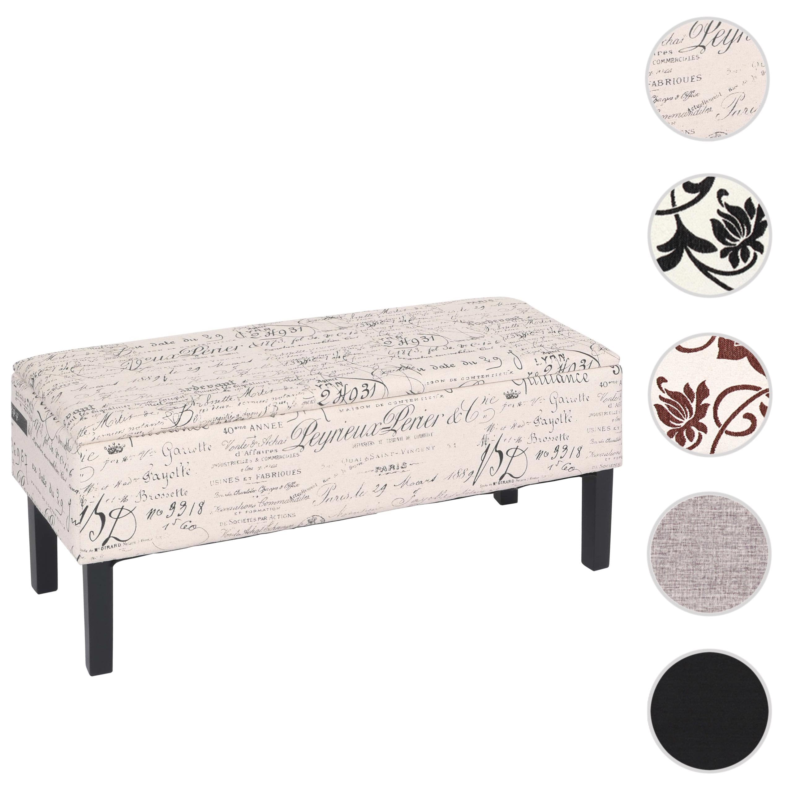 Mendler Banc/Coffre de Rangement Renens, 95x36x44, Tissu - Motif écriture