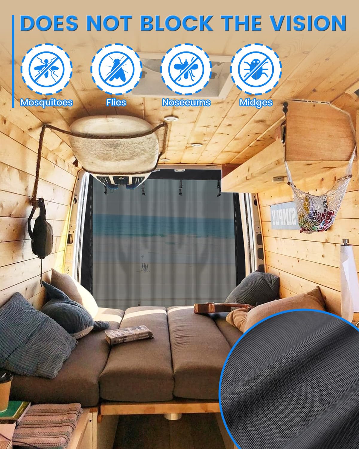 SUPAREE 170x165cm Moustiquaire Hayon Voiture Moustiquaires Porte Arrière Moustiquaire pour Porte de Van Universel avec Fermeture Auto-agrippante et Zipper pour Camping-Car Caravane