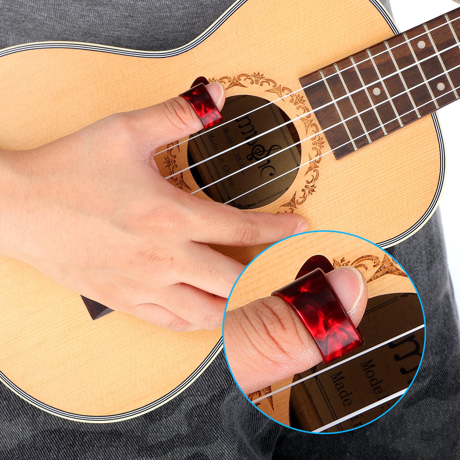Ymapinc Lot de 12 médiators de pouce pour guitare acoustique, électrique, banjo, ukulélé, harpe, basse, doigt pour musiciens, 6 couleurs, plastique ABS durable