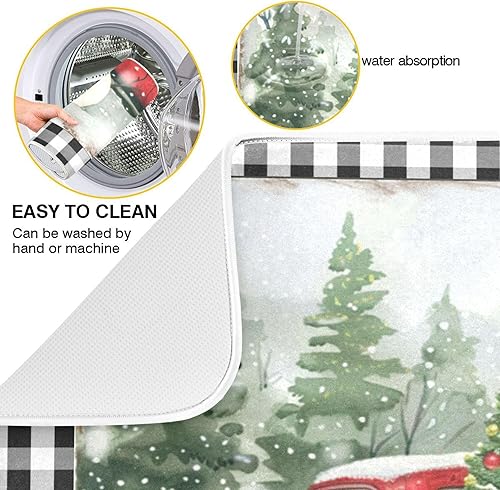 Miniatura 2 de Tapete de secado de platos de árbol de camión de Navidad para cocina, invierno, muñeco de nieve, búfalo, tapete de secado de microfibra absorbente