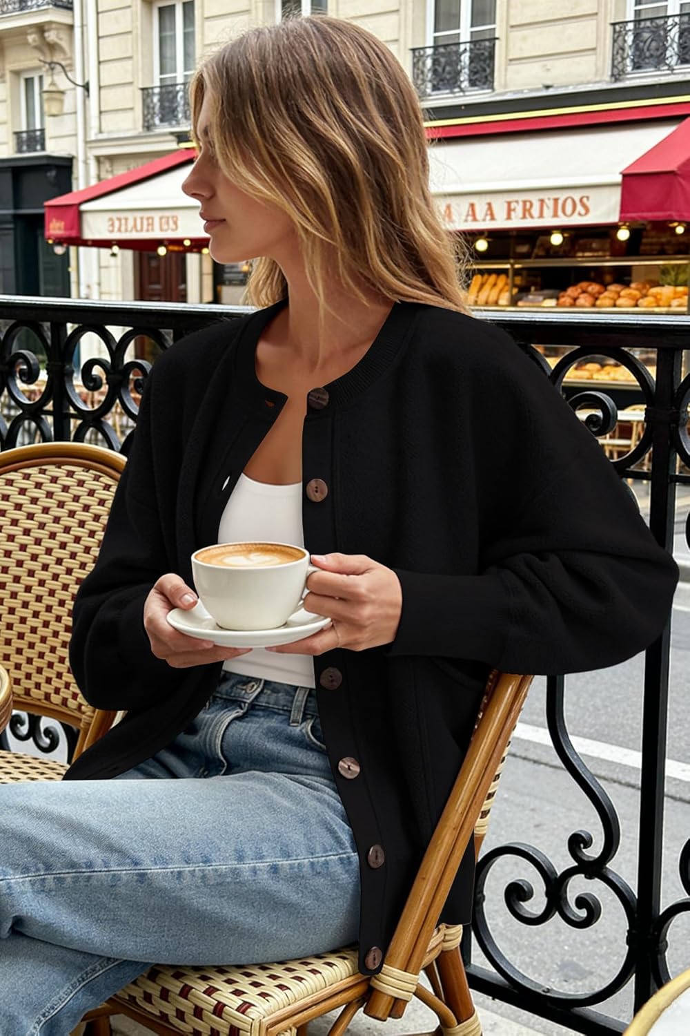 ReachMe Womens Fall Oversized Sweatshirt Cardigan Button up Lightweight Cardigan Long Sleeve Open Front Jacket with Pockets - Image 2