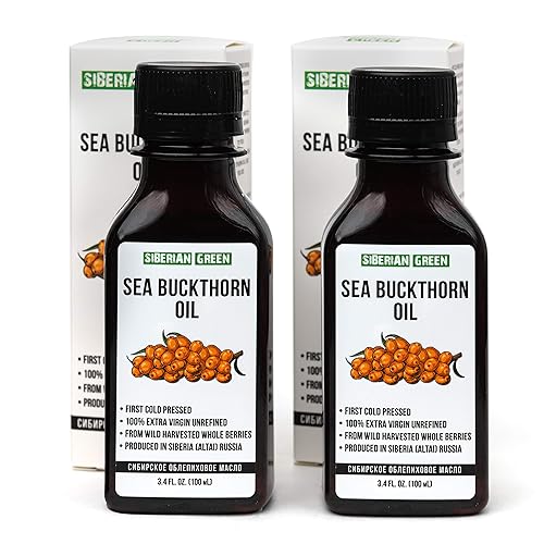 Paquete de 2 Aceite de semilla de espino cerval de mar siberiano 100 natural extra virgen prensado en frío 2 x 34fl oz 68 fl oz 2 botellas Sin