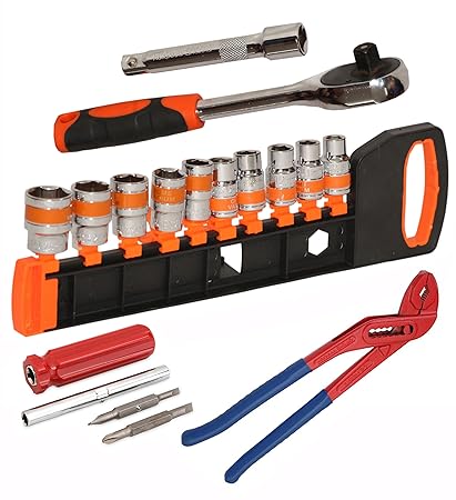 Digital Craft Car Repair Tool Ratchet Wrench and Extension Bar Tool CR-V Socket Set 12pcs 1/2 Inch Ratchet Socket Set,Water Pump Plier,4 In 1 Screw Driver,