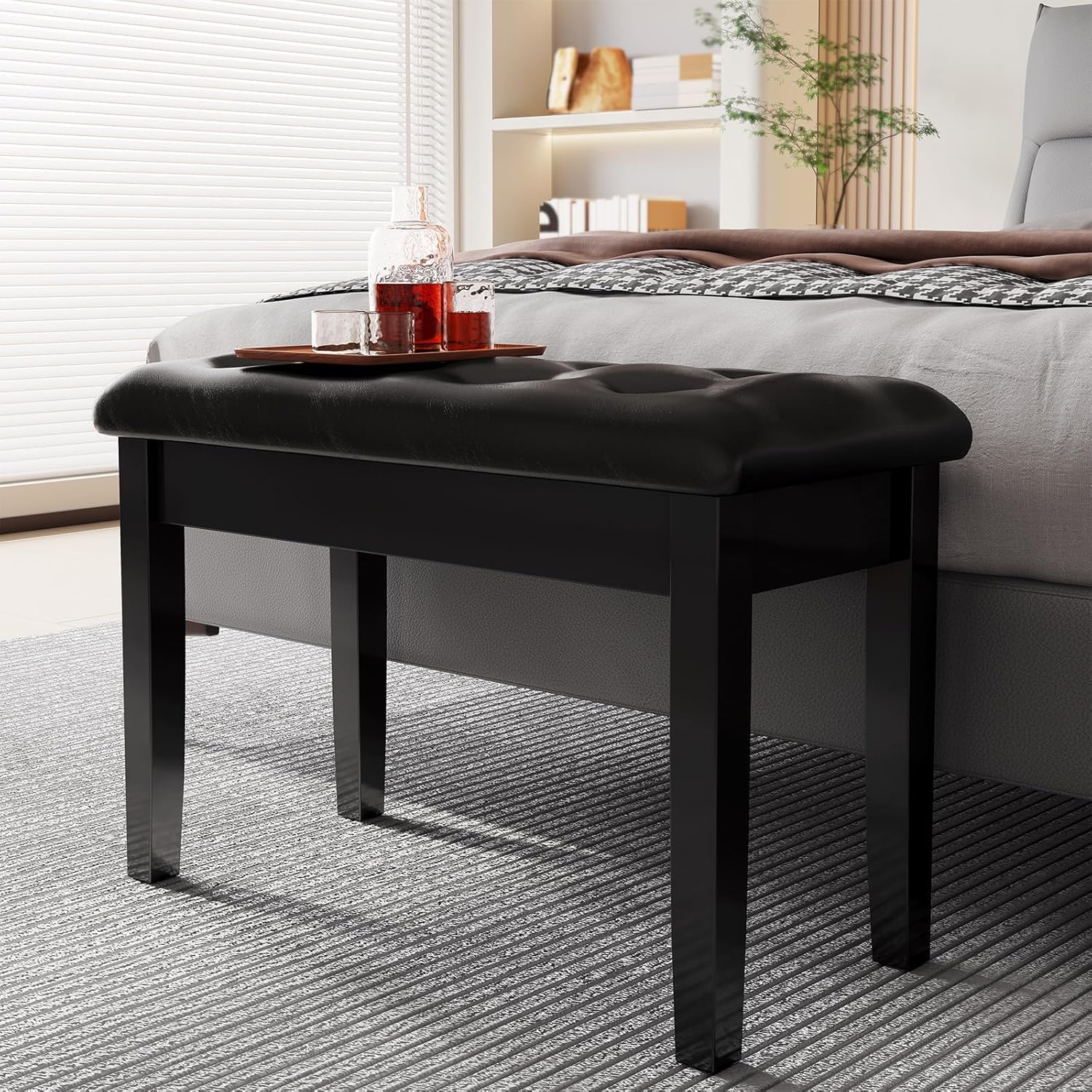 Sgabello per Pianoforte, 75x35x49CM, Panca Pianoforte con Spazio di Archiviazione, Sedia Pianoforte con 4CM Cuscino in Pelle PU, Gambe in Legno Massello, Sgabello Pianoforte Carico Massimo 200KG, Nero