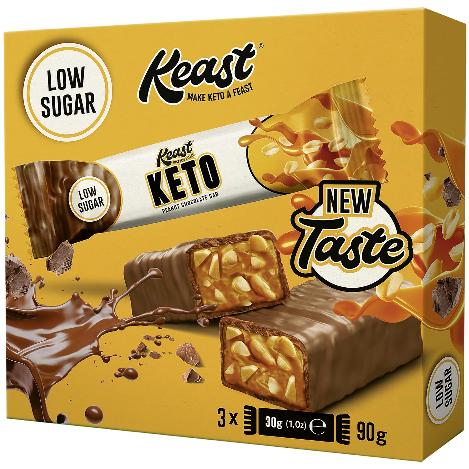 KETOFABRIK ketogene Lebensmittel - Schokoriegel | Schoko Erdnuss | 3x30g | Schokolade mit nur 1g Zucker pro Keto Riegel | Ohne Zuckerzusatz | Snack kalorienarme Süßigkeiten für Diät