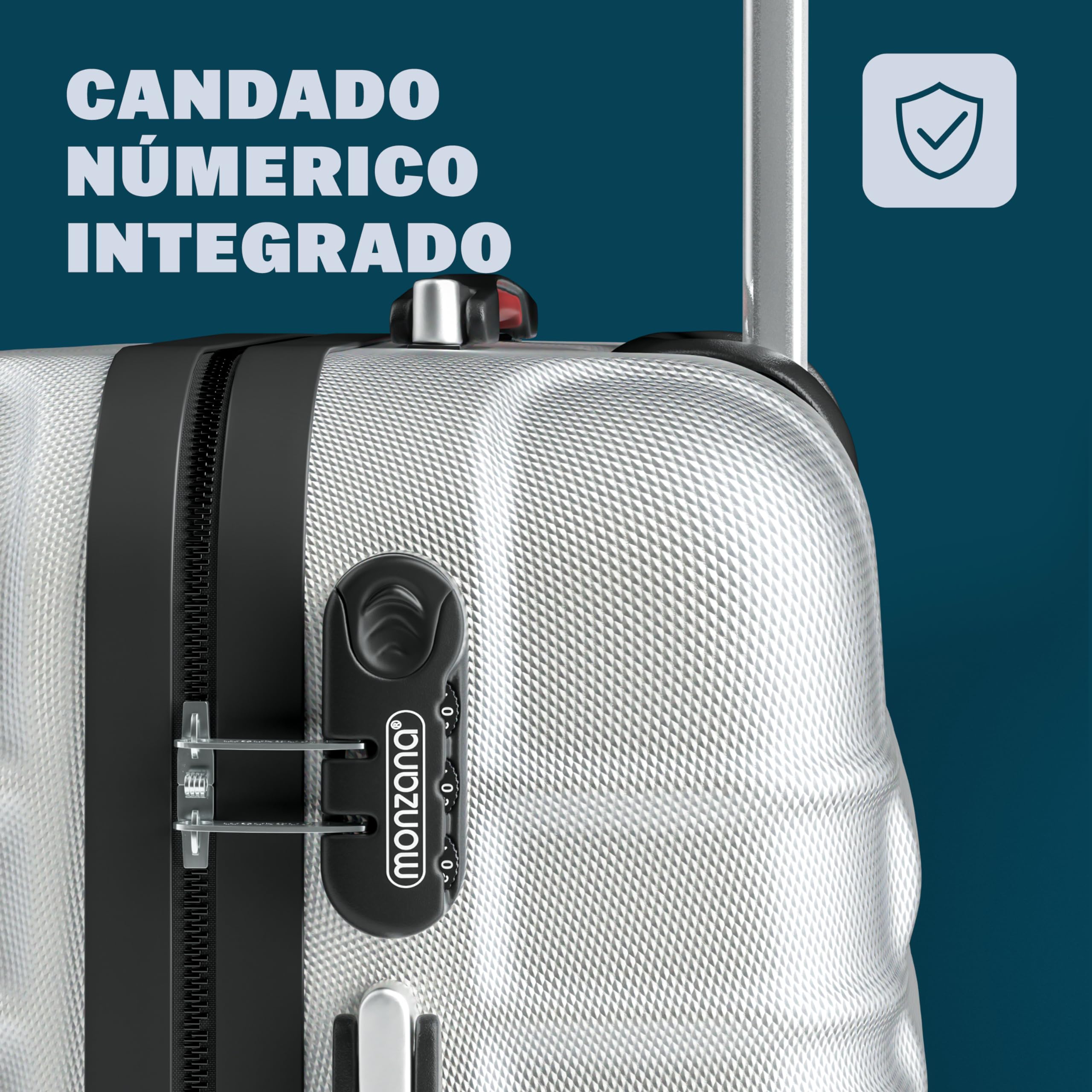 MONZANA® Maletas de Viaje Set 4 S-M-L-XL Equipajes Rígidos ABS Plata Asas de Gel Ruedas 360° Pies de Bloqueo