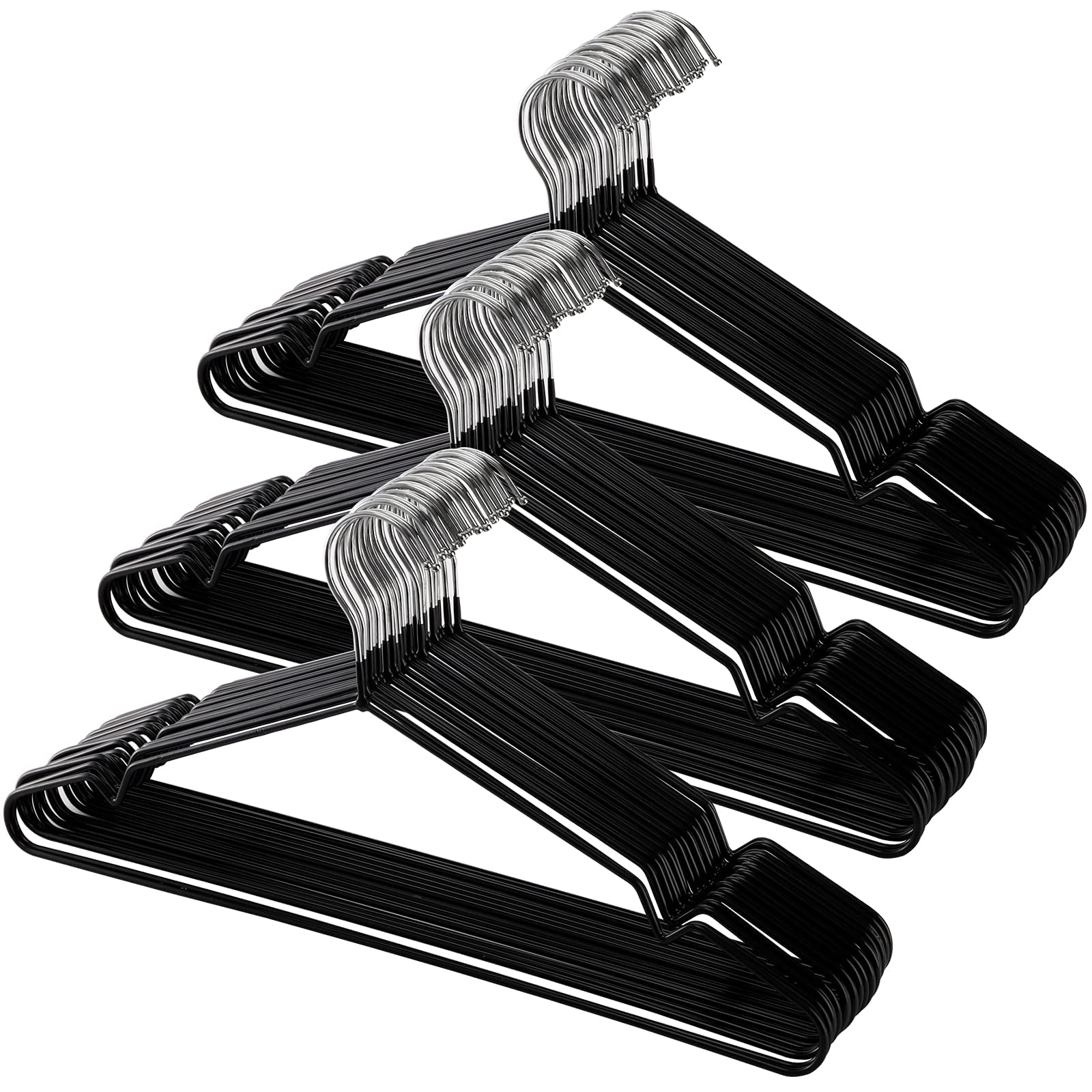 LENDIS 50-Pack Non-Slip Stainless Steel Hangers, Metal Hangers, Slim Space-Saving Design, Sturdy and Durable Hangers for Suits, Coats, Dresses, Jackets, Pants and Various Garments (50 Pack, Black)