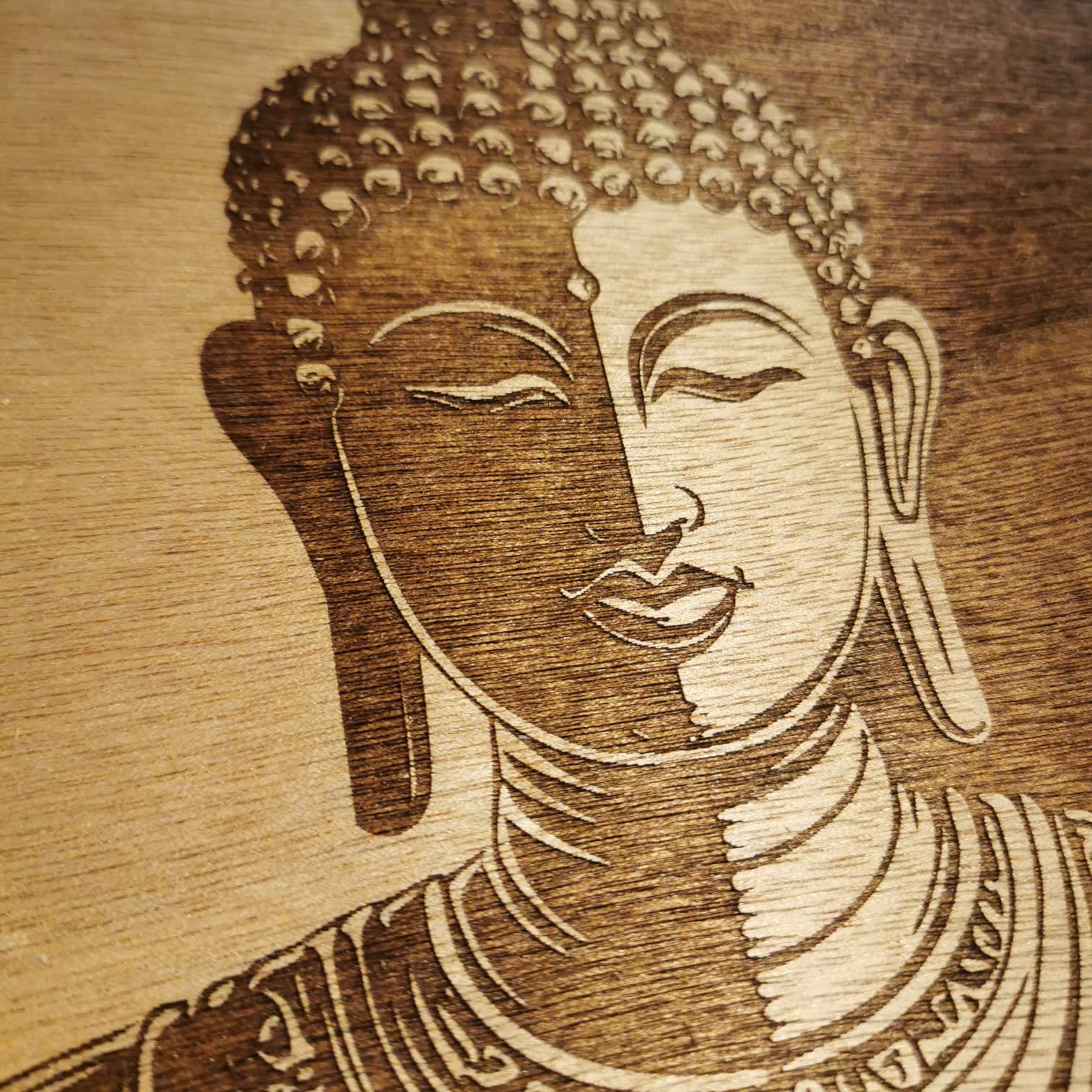 grabewood Quadro di Buddha in legno 30 x 30 cm da parete | Decorazione Zen Spirituale Feng Shui | Arte orientale per casa, yoga e meditazione