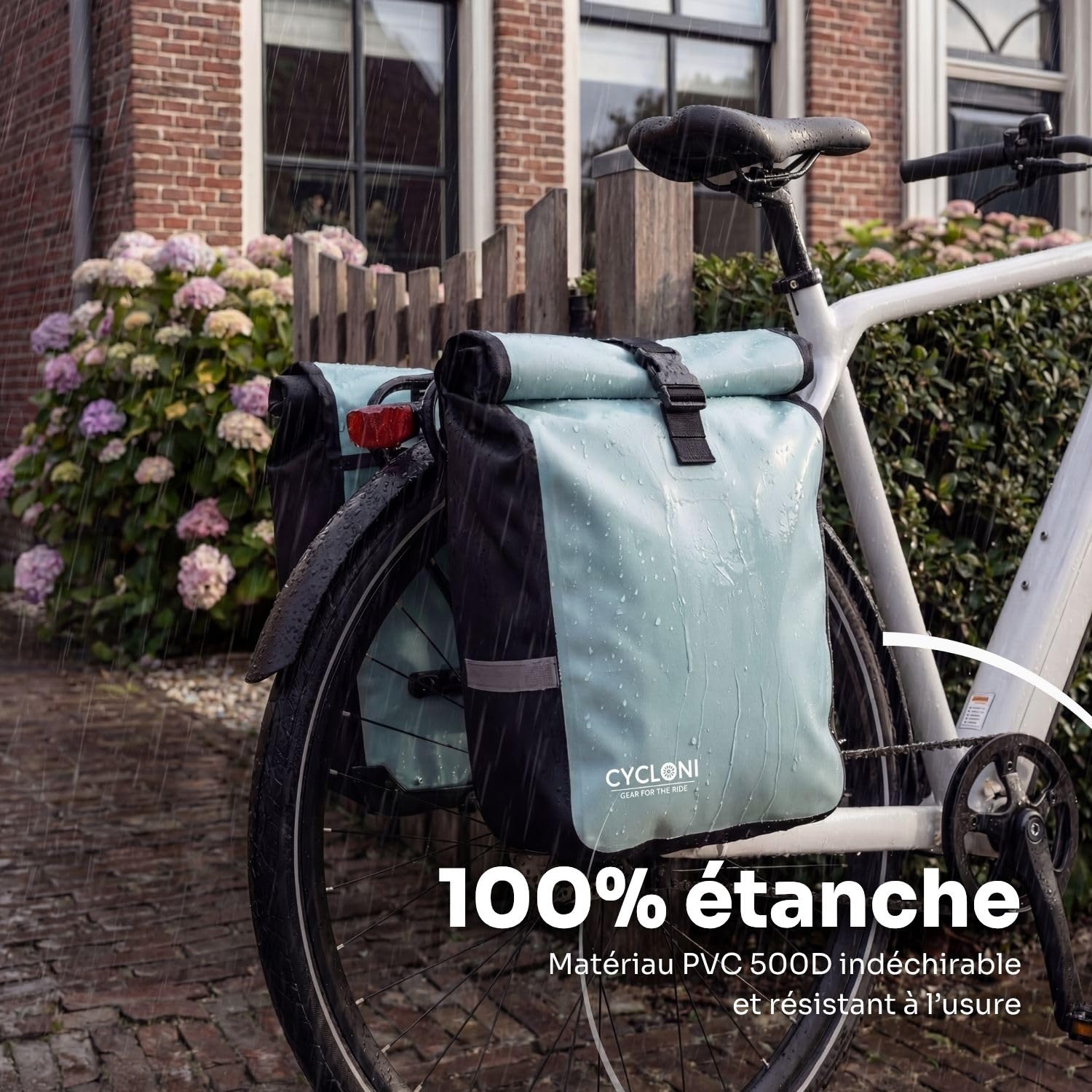 Glide Double Sacoche Vélo 48L - Noir | Porte-bagage arrière étanche | Imperméable rolltop pour vélo électrique