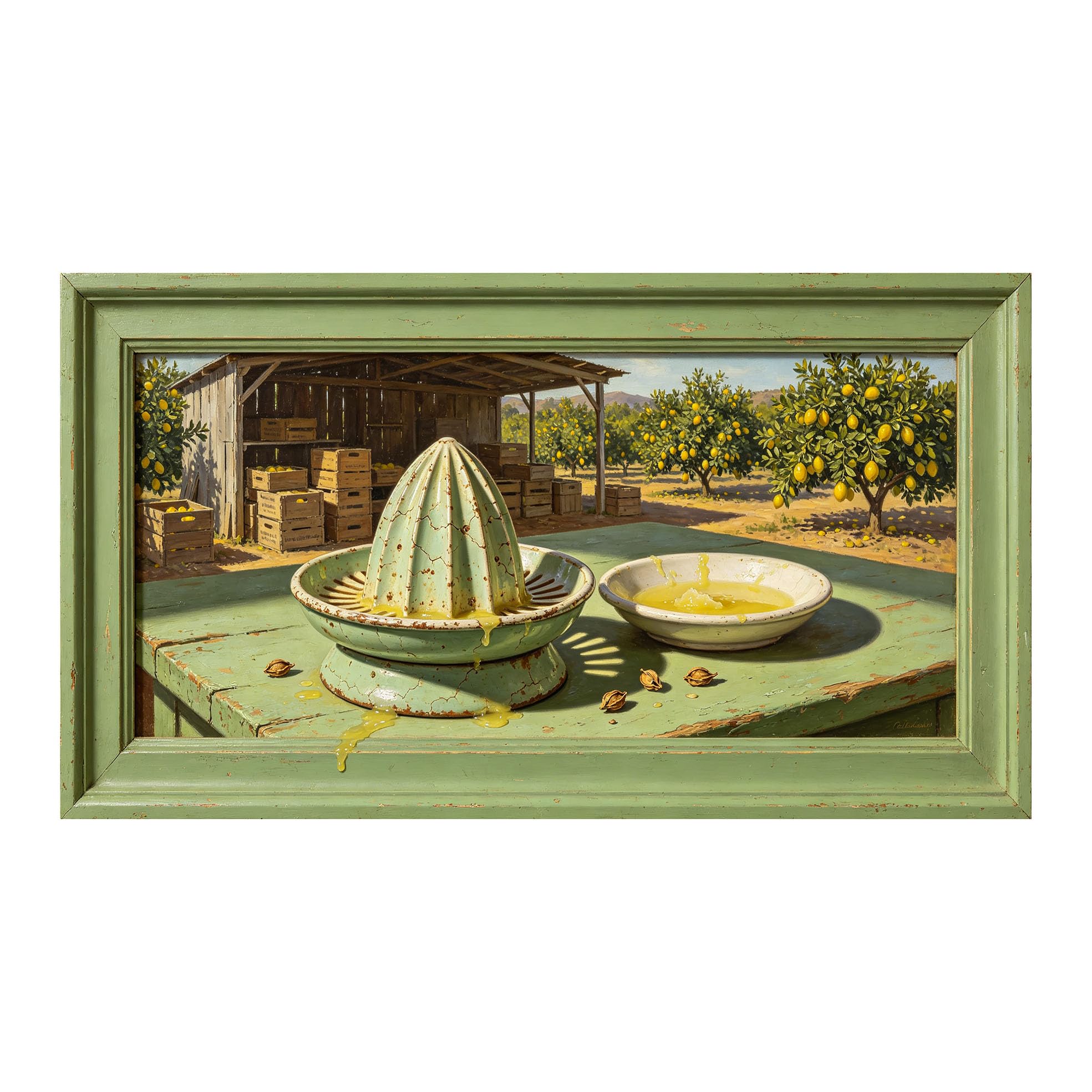 Yzpallescene 3D Framed Wall Art 50cm×100cm Lemon Orchard Farmhouse Still Life Oil Painting Large Size SelfAdhesive Removable Wall Decor Prints Artwork for Living Room Bedroom Office