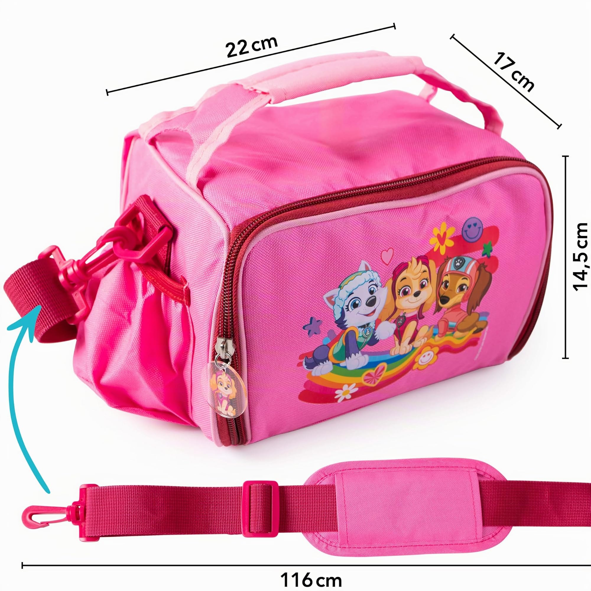 p:os Paw Patrol Sac isotherme pour enfant 1,7 l – Mini glacière avec 3 boîtes à goûter – Parfait pour les déplacements, la plage, la maternelle ou l'école, rose