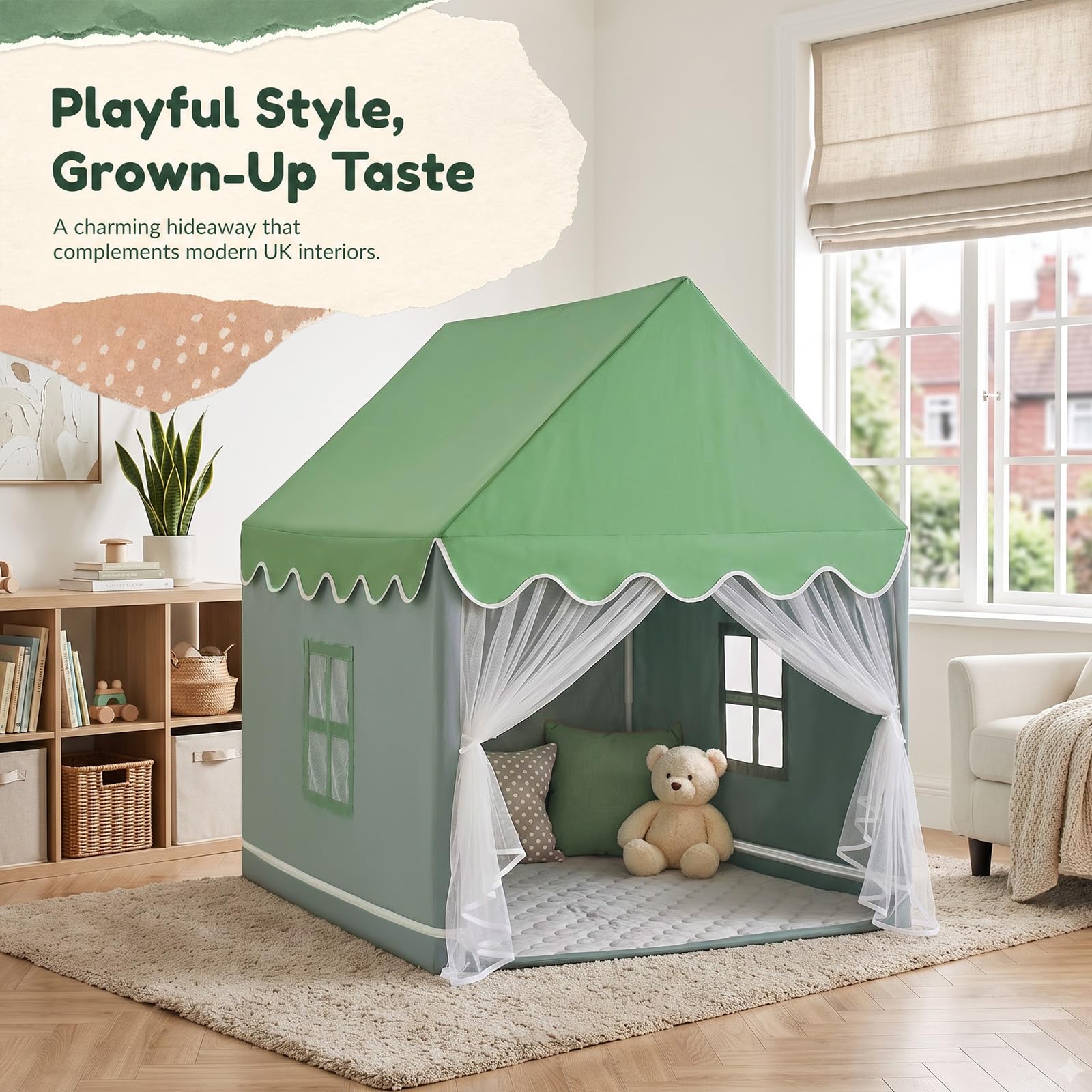 Wilwolfer Kinderzelt mit Matte: Kinderspielzelt für Kleinkinder - Kinderzelte für drinnen und draußen, Prinzessinnenspielhaus für Mädchen und Jungen, Spielzeughaus, (Grün)