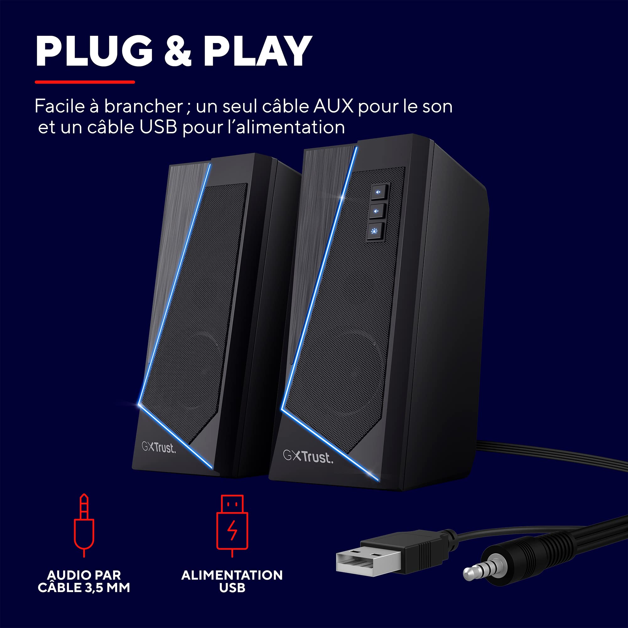 Trust Gaming GXT 609 Zoxa Système d'Enceintes, Haut-parleurs Gamer, 6 Modes d'Éclairage RGB, 12 W, Alimentation USB, Système Audio pour PC et Ordinateur Portable - Noir